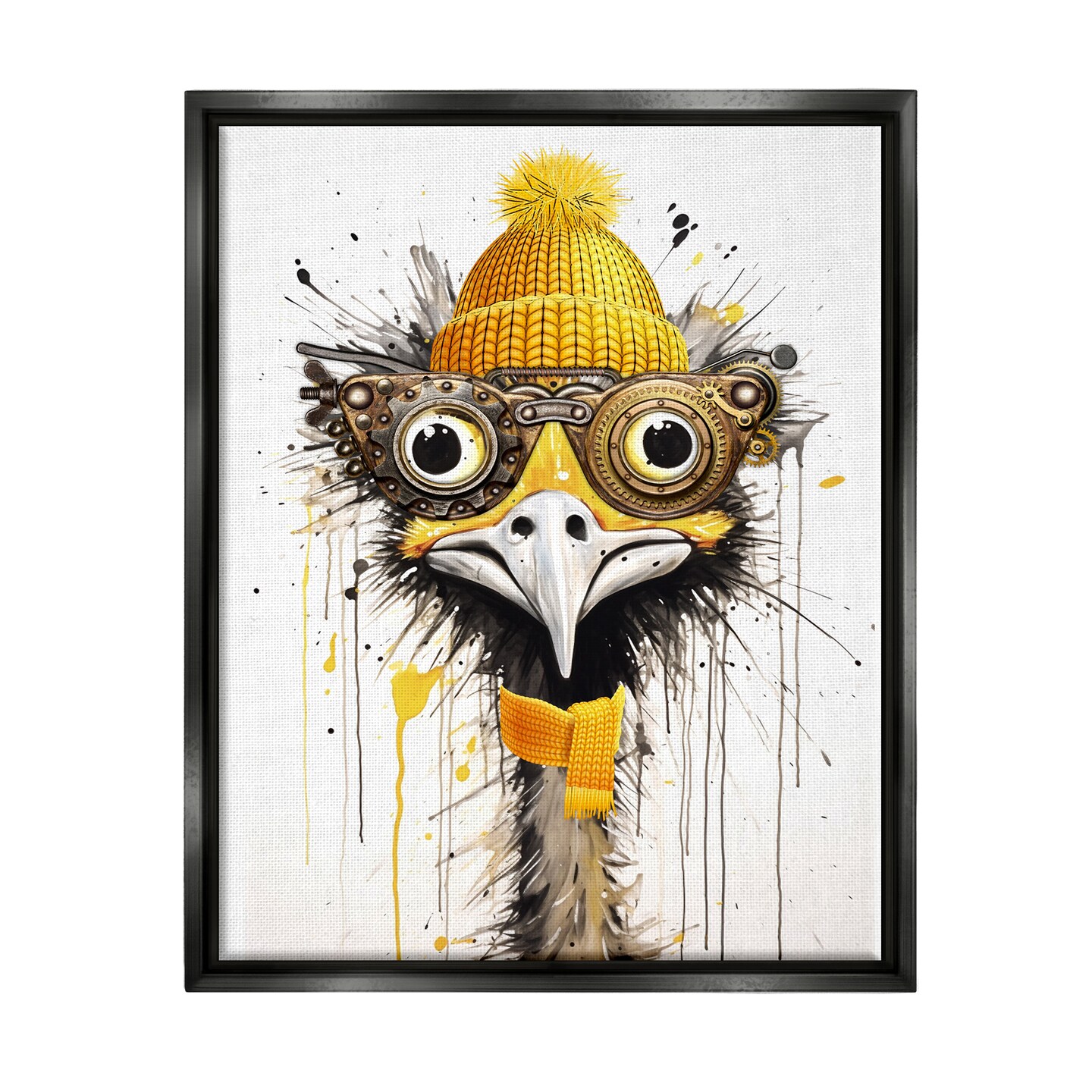Stupell Industries Yellow Steampunk Emu Framed Floater Canvas Wall Art