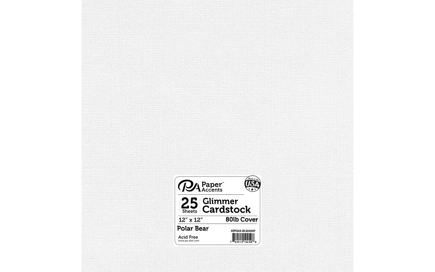 PA Paper Accents Glimmer Cardstock 12? x 12? Polar Bear, 80lb colored