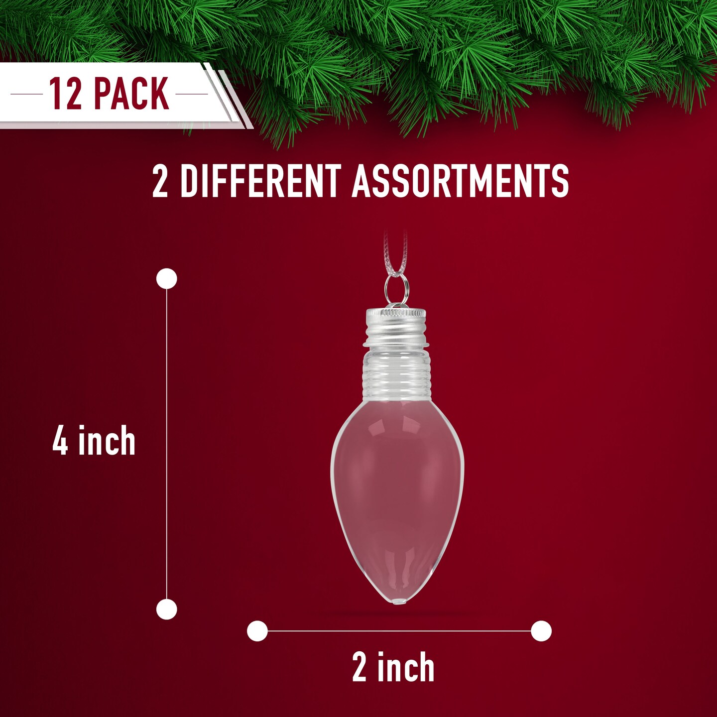 RN'D Toys Clear Fillable Ornaments - Shatterproof Transparent Plastic Craft Ornament Bulb Decorations for DIY Christmas Light Bulb Ornament Set - Pack of 24