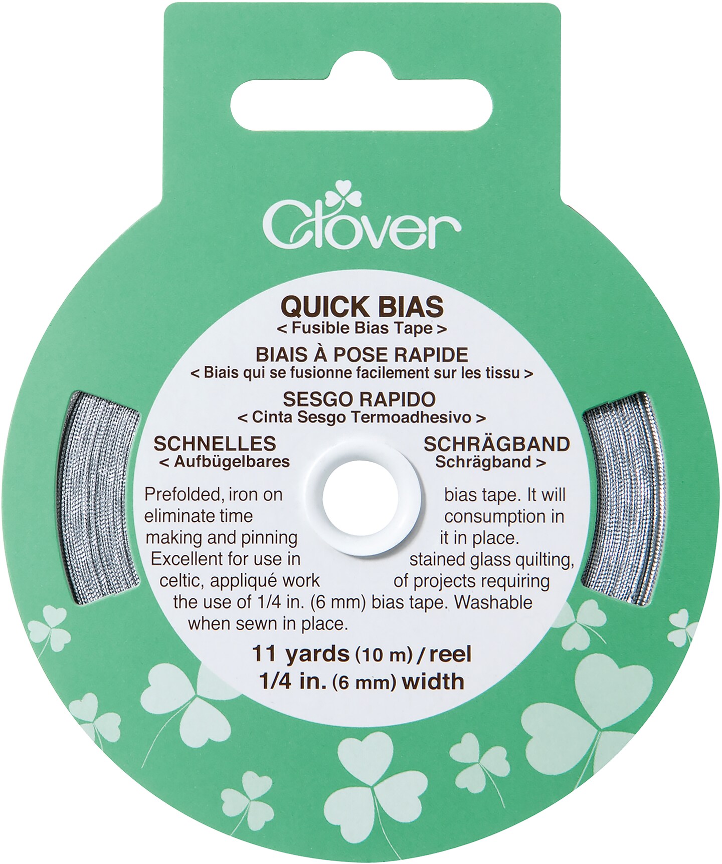 Clover Quick Bias Fusible Bias Tape .25&#x22;X11yd-Silver