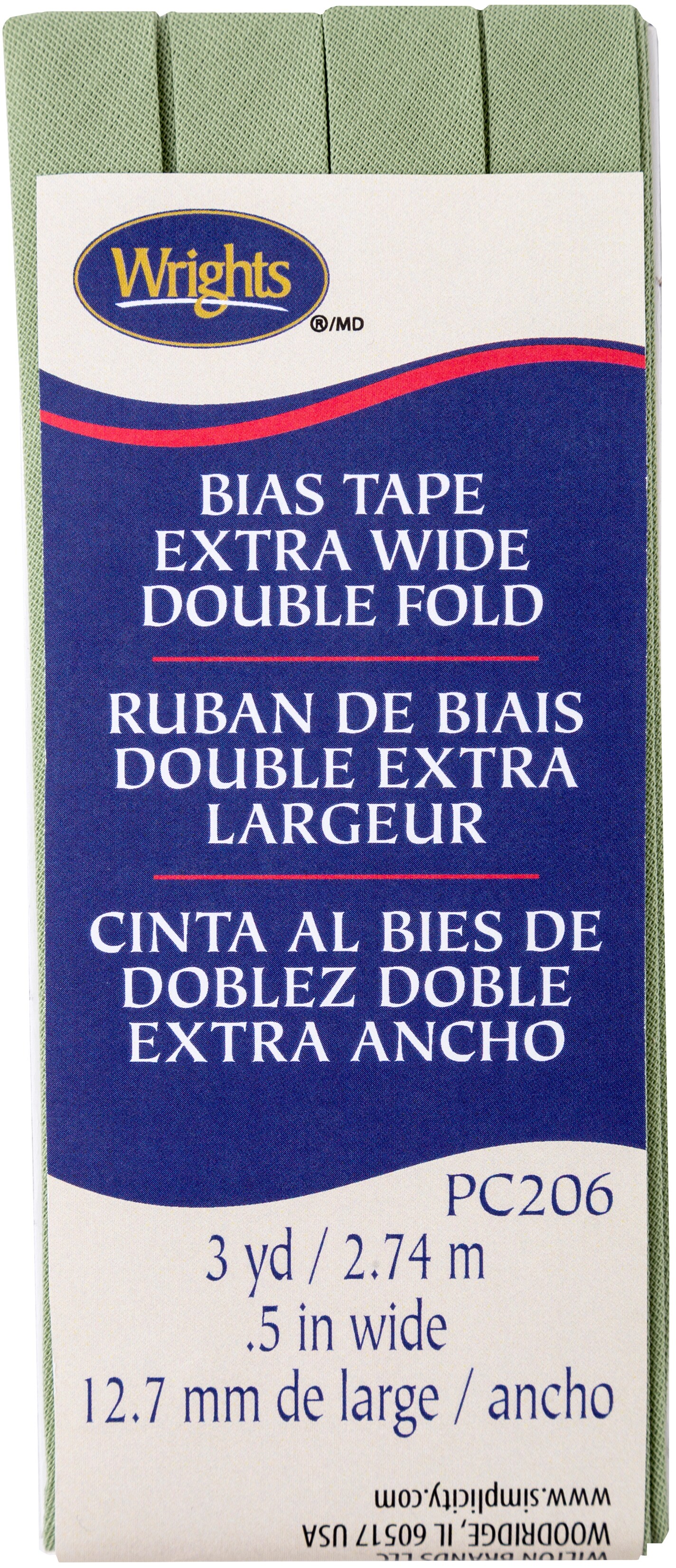 Wrights Double Fold Bias Tape .5&#x22;X3yd-Sage