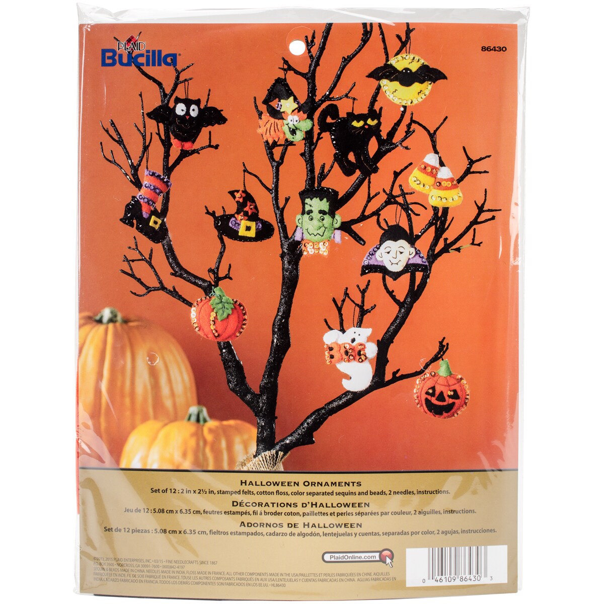 Bucilla Felt Ornaments Applique Kit Set Of 12-Halloween