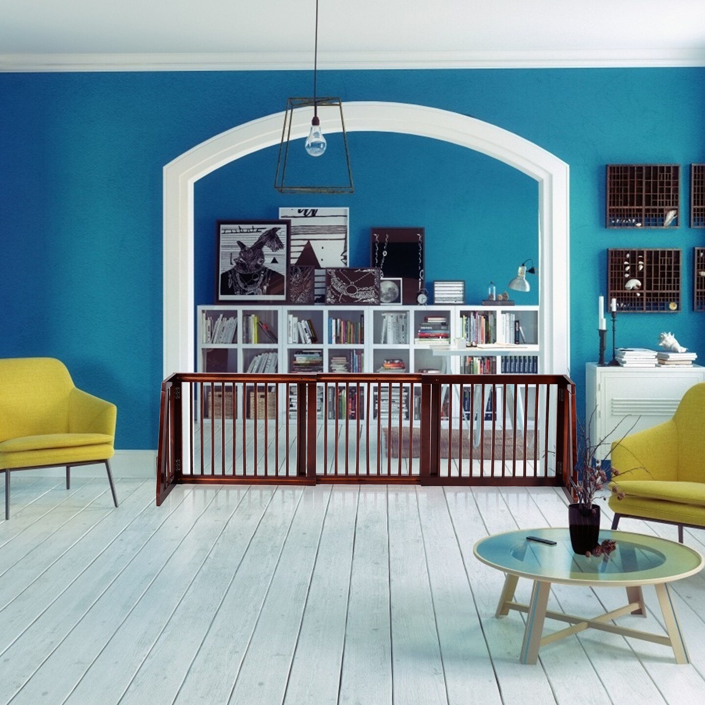 3 Panel Folding Adjustable Free Standing Wooden Fence with Movable Feet