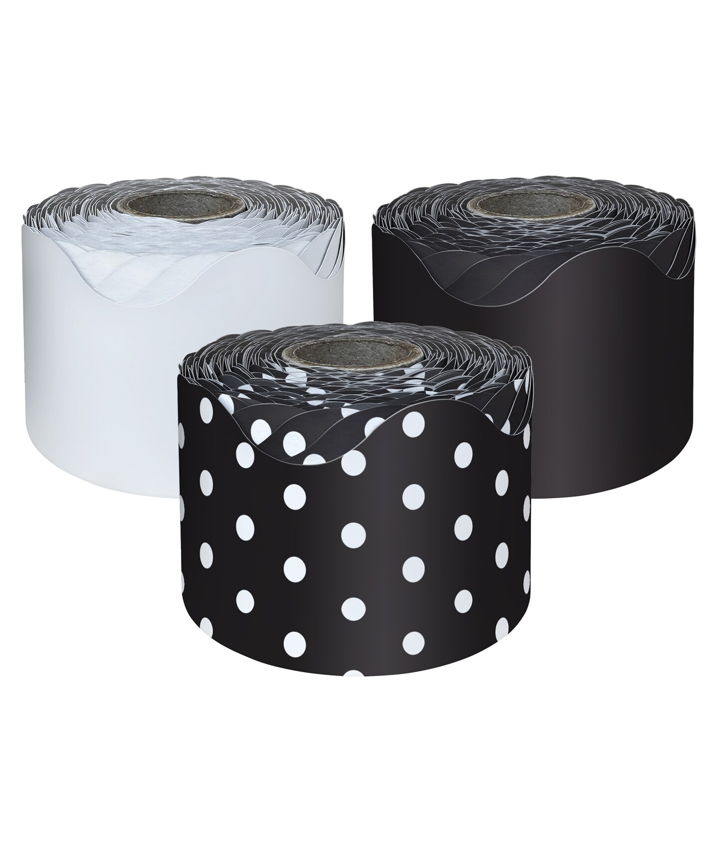 Carson Dellosa 3 Rolls of 195 Ft of Scallop Black and White Bulletin Board Borders Bundle,  Classroom Borders for Bulletin, 65 Ft Per Bulletin Board Trim Roll