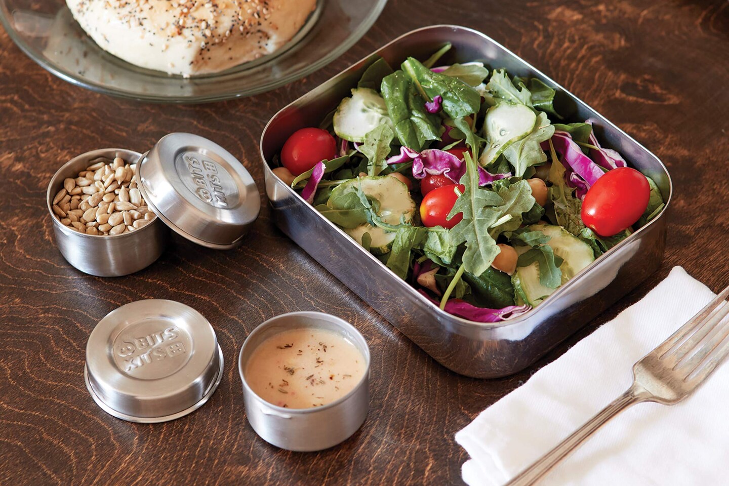Silver Lunch Box and Condiment Containers Bundle Set of 5