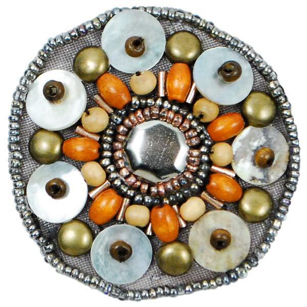 Round Shell and Wood Beaded Applique 2 1/4&#x22;
