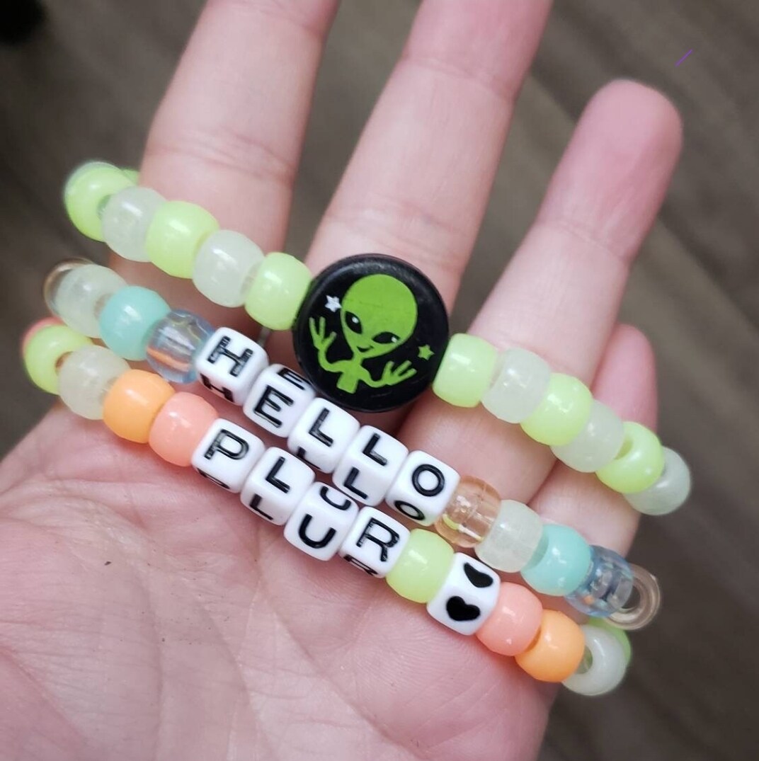 20 Random Kandi Bracelets - Kandi Singles, PLUR, Assorted Beaded Bracelets, Rave Kandi, Friendship Bracelets, Glow Beads, EDC, EDM Kandi product 2