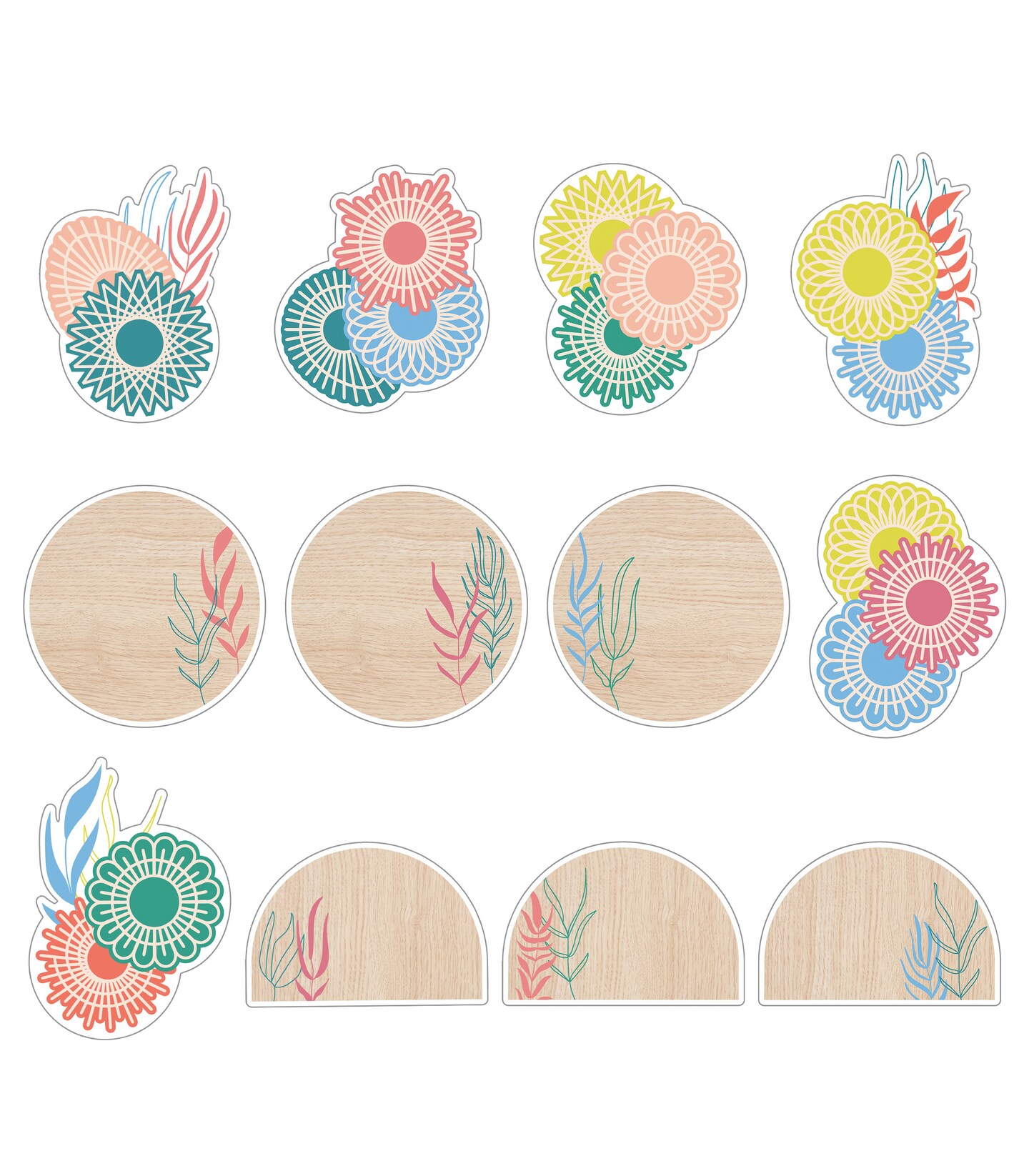 Carson Dellosa True to You 36-Piece Boho Decor, Medallions and Wood Shiplap Circle Cutouts for Name Tags, Classroom Labels, and Bulletin Board Decorations