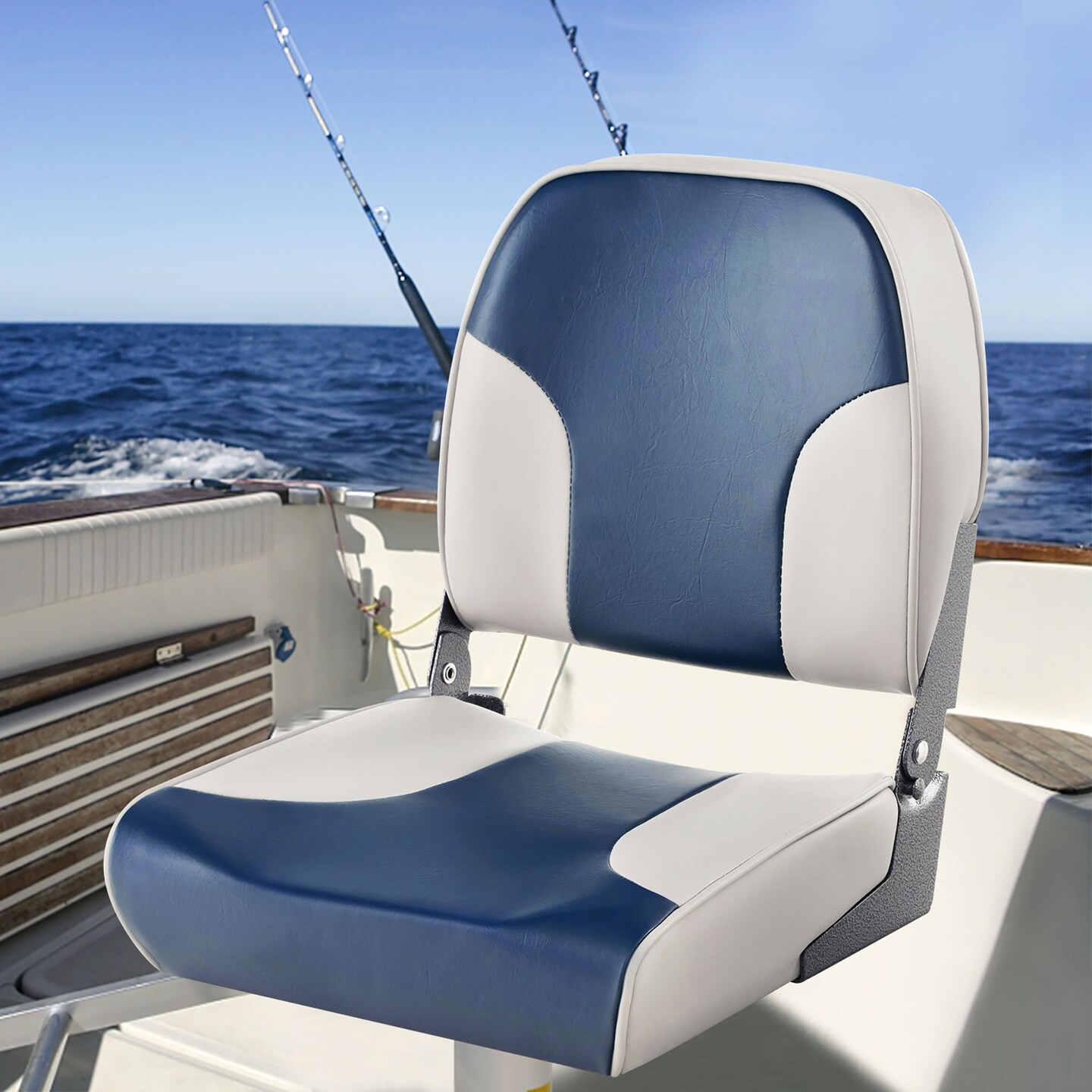 Costway 2-Piece Folding Boat Seat Set with Sponge Padding &#x26; Aluminum Hinges Low Back Blue