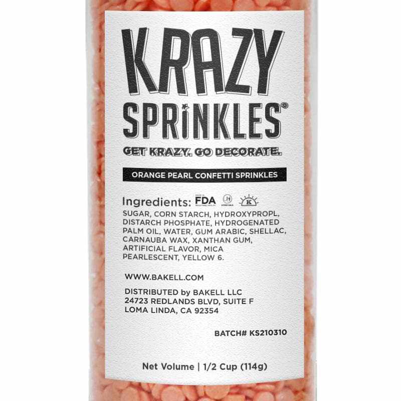 Krazy Sprinkles - Orange Pearl Confetti (1/2 Cup, 1x Jar) for Cakes, Ice Cream & Cookies