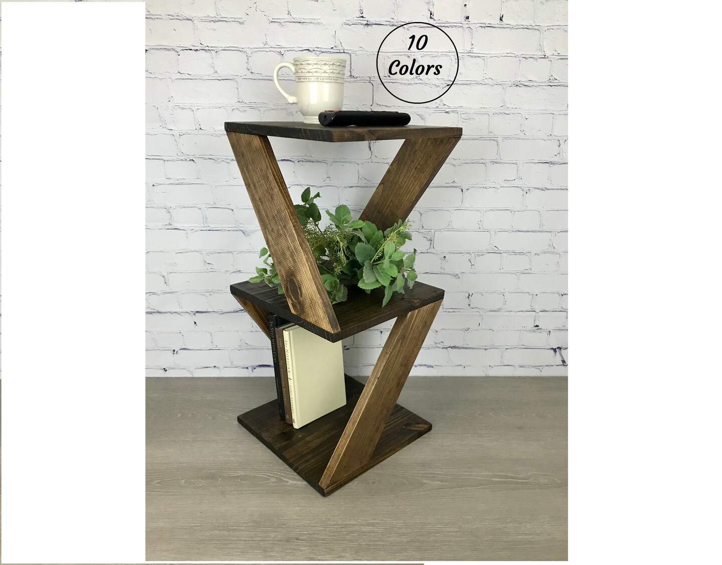 Wooden Side Table with Shelf Natural Wood Triangle Bed End Nightstand ...