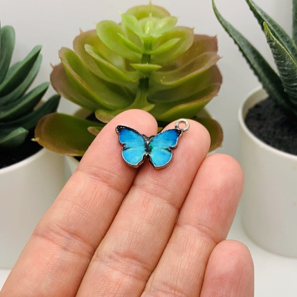 4, 20 or 50 Pieces: Aqua Blue and Silver Butterfly Charms