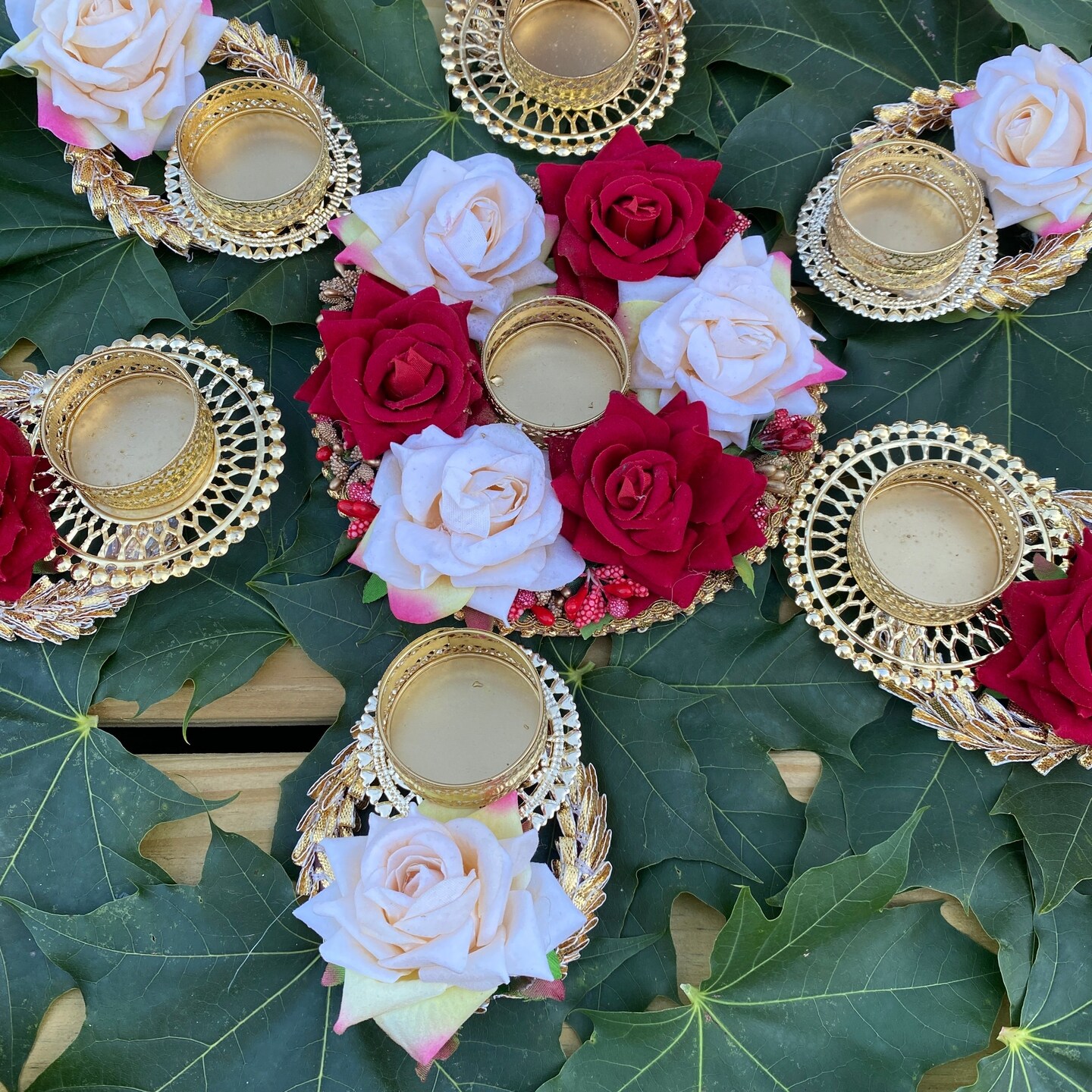 Rose Tea Light Candle Holder Diwali Decoration Rangoli Candle Holder Onam Pongal Rangoli Floor Decor Centerpiece Tealight Festive Decor Indian Return Housewarming Deepavali Gifts (set of 7)