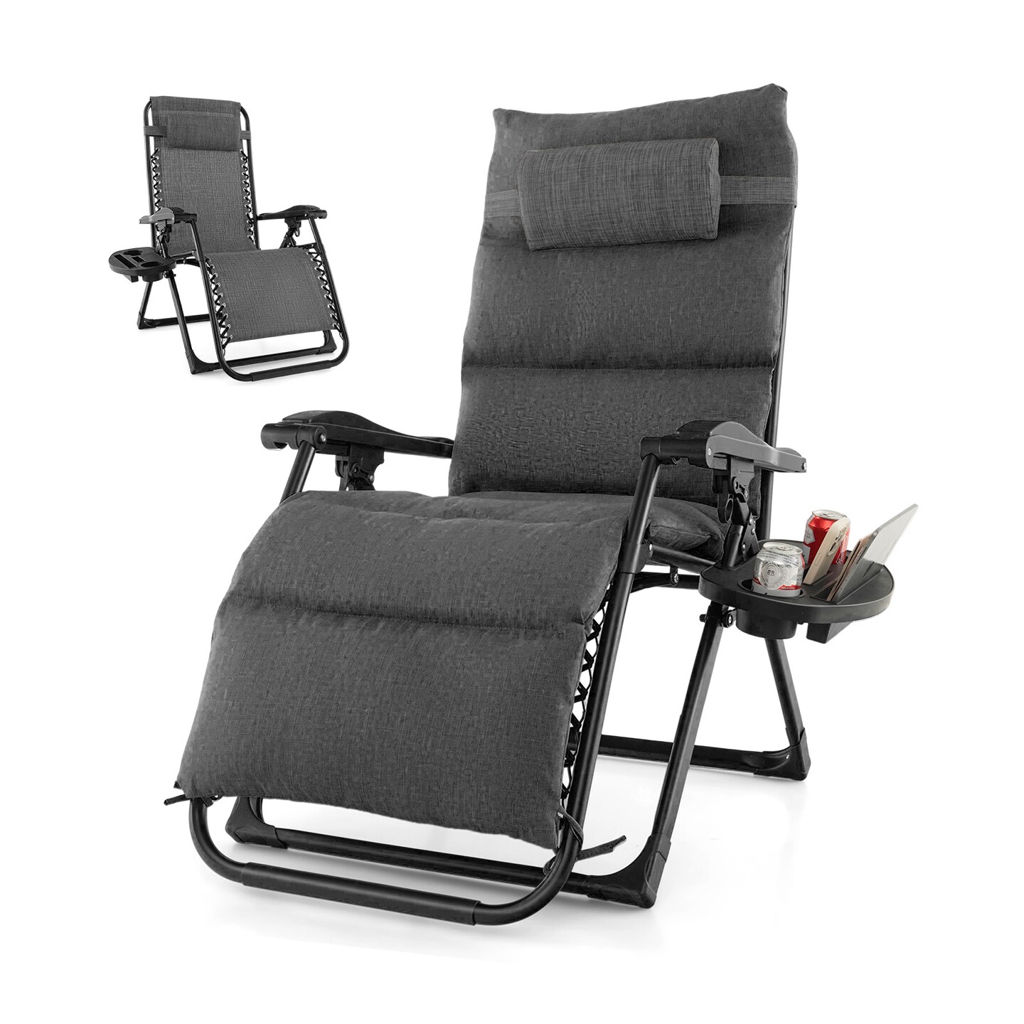 Adjustable Metal Zero Gravity Lounge Chair with Removable Cushion and Cup Holder Tray