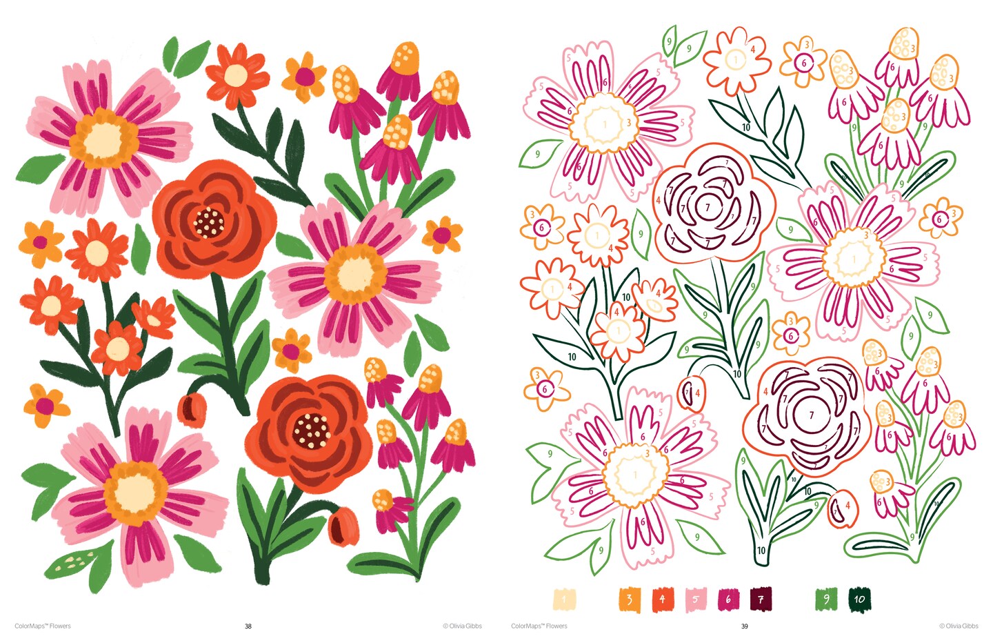 ColorMaps Flowers: Color-Coded Patterns Adult Coloring Book