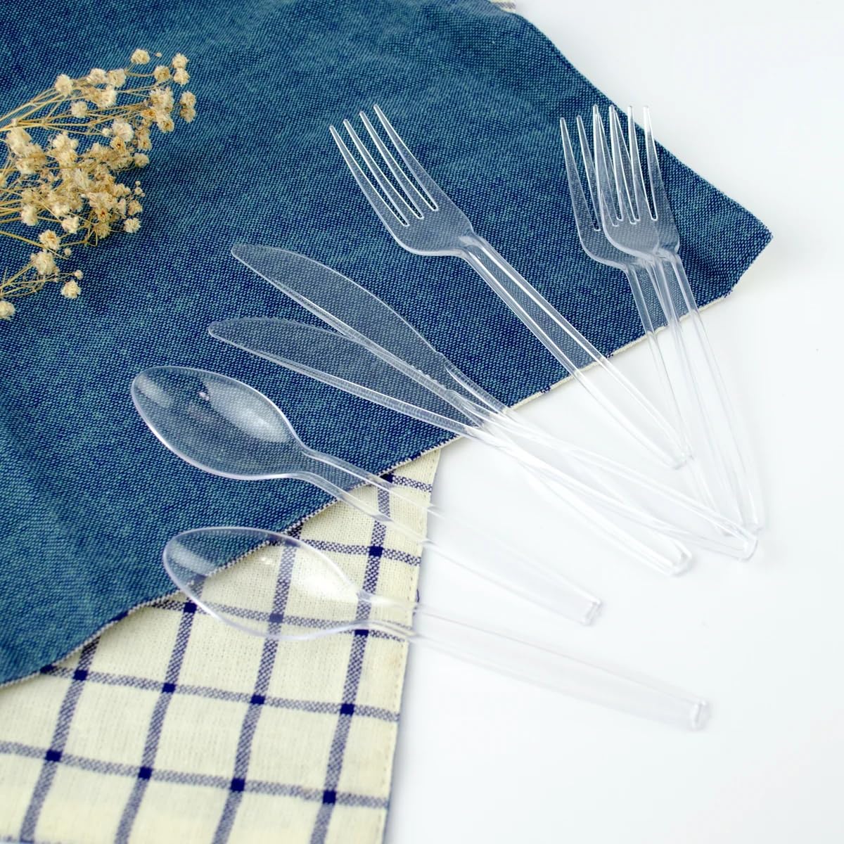 Clear Disposable Cutlery set - 360 Pieces: 180 Forks, 120 Spoons, 60 Knives