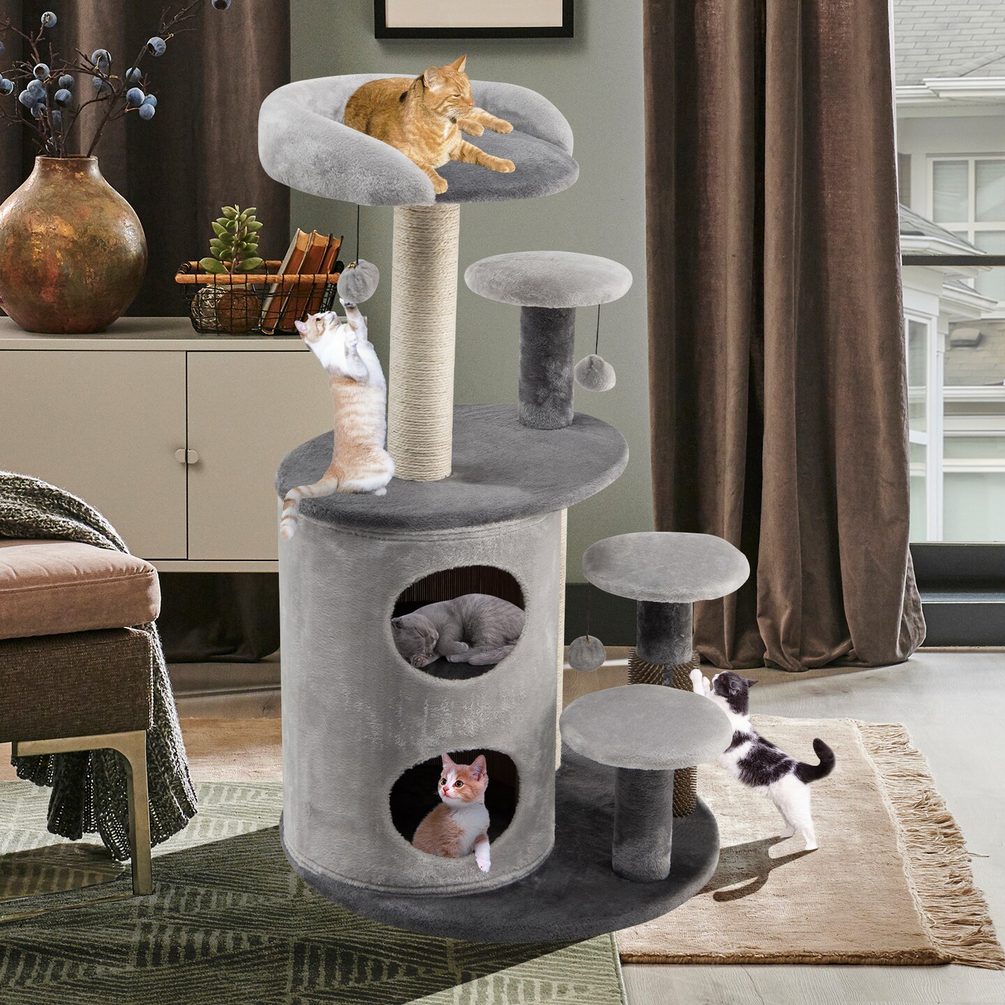 40 Inch Cat Tree Tower Multi Level Activity Tree with 2 Tier Cat Hole Condo Michaels