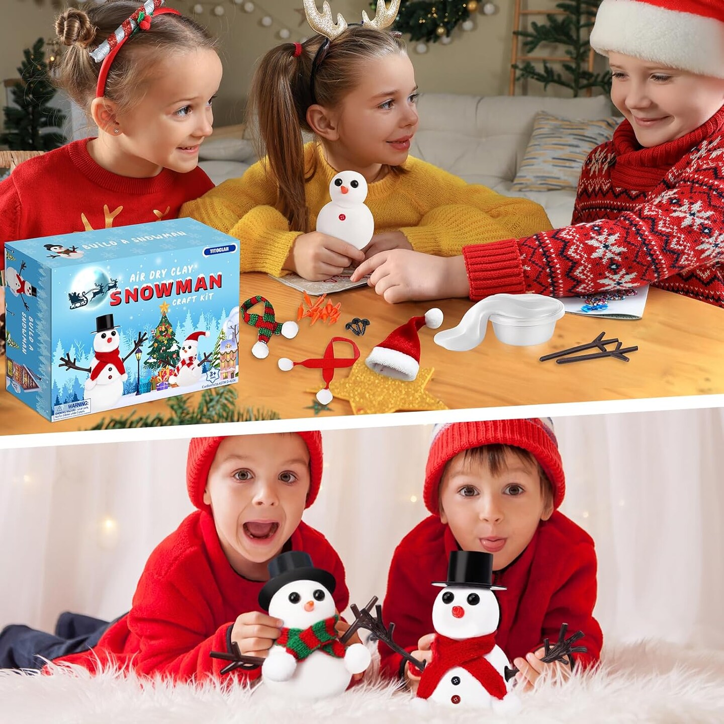 DIY Christmas Build a Snowman Air Dry Molding Clay Kit 9 Pack