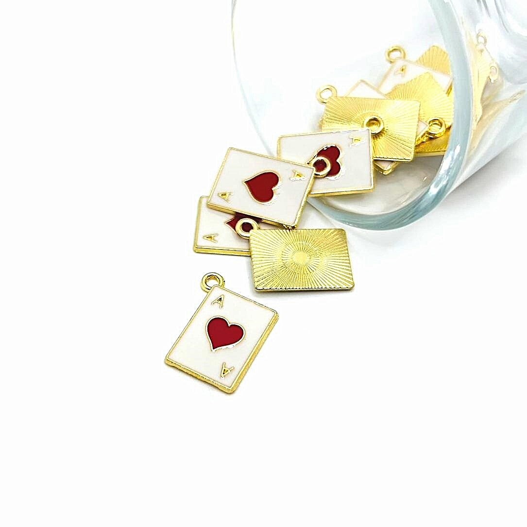 4, 20 or 50 Pieces: Ace of Hearts Enamel Playing Card Charms