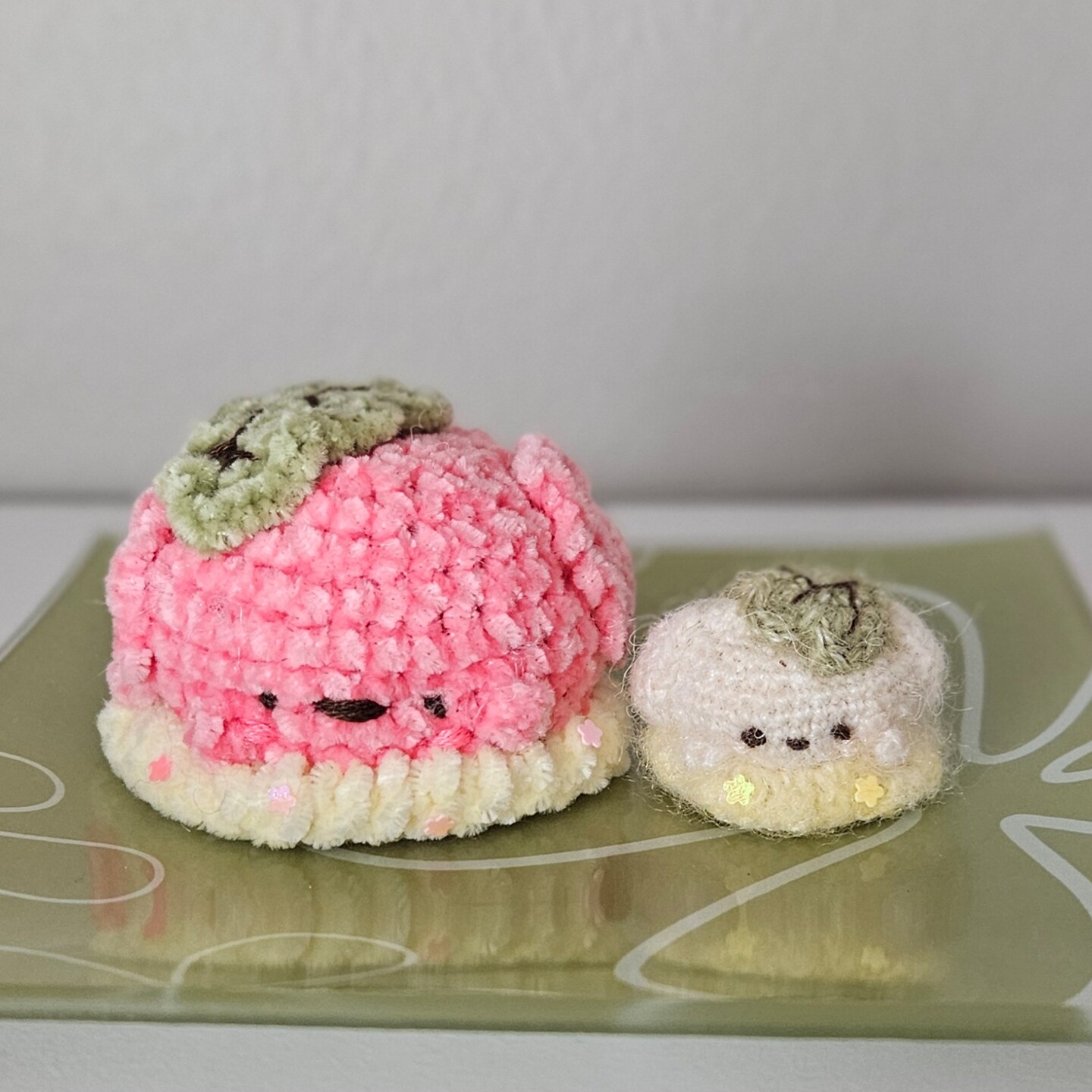 two set mochi dog amigurumi. small tiny plush . pink and white crochet doll 305718875275001856
