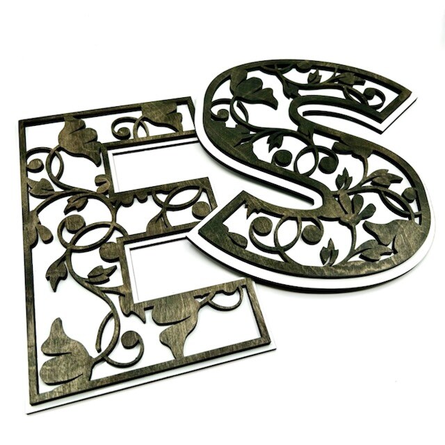 Floral Monogram Letter Sign, Custom Laser Cut, Wooden Letters