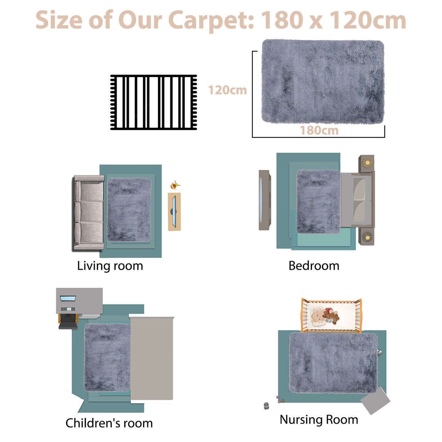 4x6 Feet Fluffy Soft Plush Area Rug Carpet with Anti-Slip Backing for Living Room or Bedroom Use