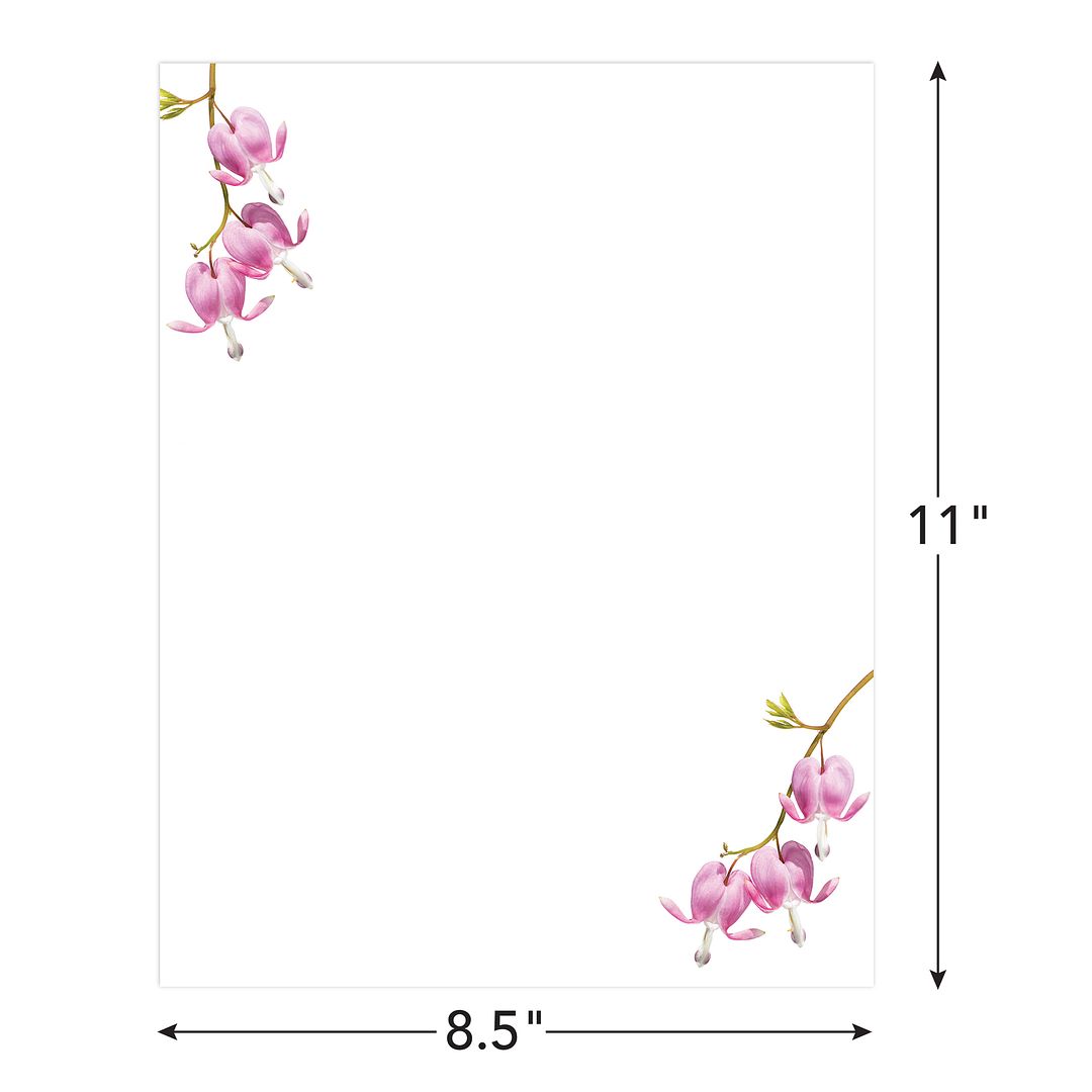 Great Papers! Bleeding Heart Flowers Stationery Letterhead, Invitations, Announcements and Personal Messages, Printer Friendly, 8.5&#x22;x11&#x22;, 50 Pack
