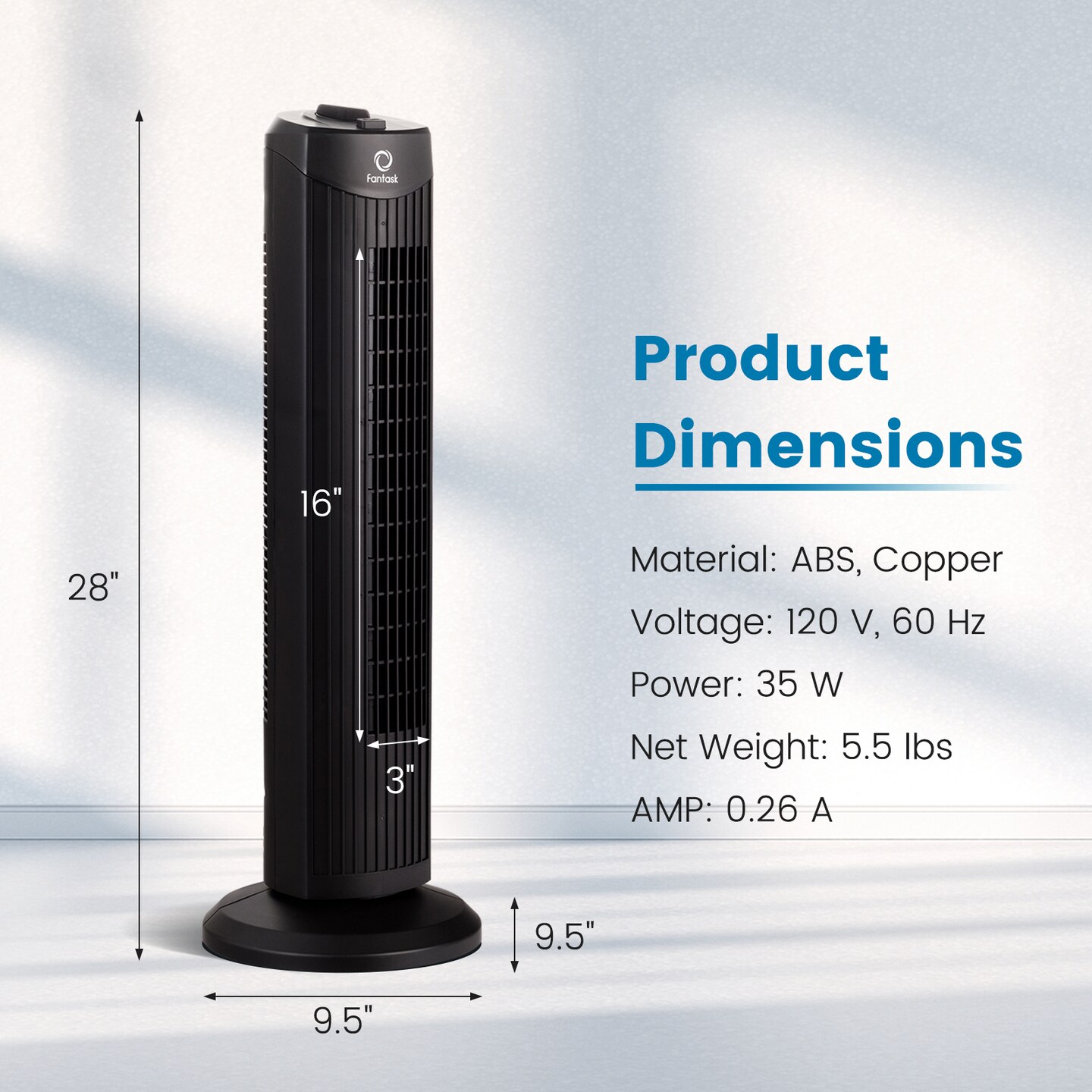 Fan task Quiet Blade less Oscillating Tower Fan Perfect for Small Space