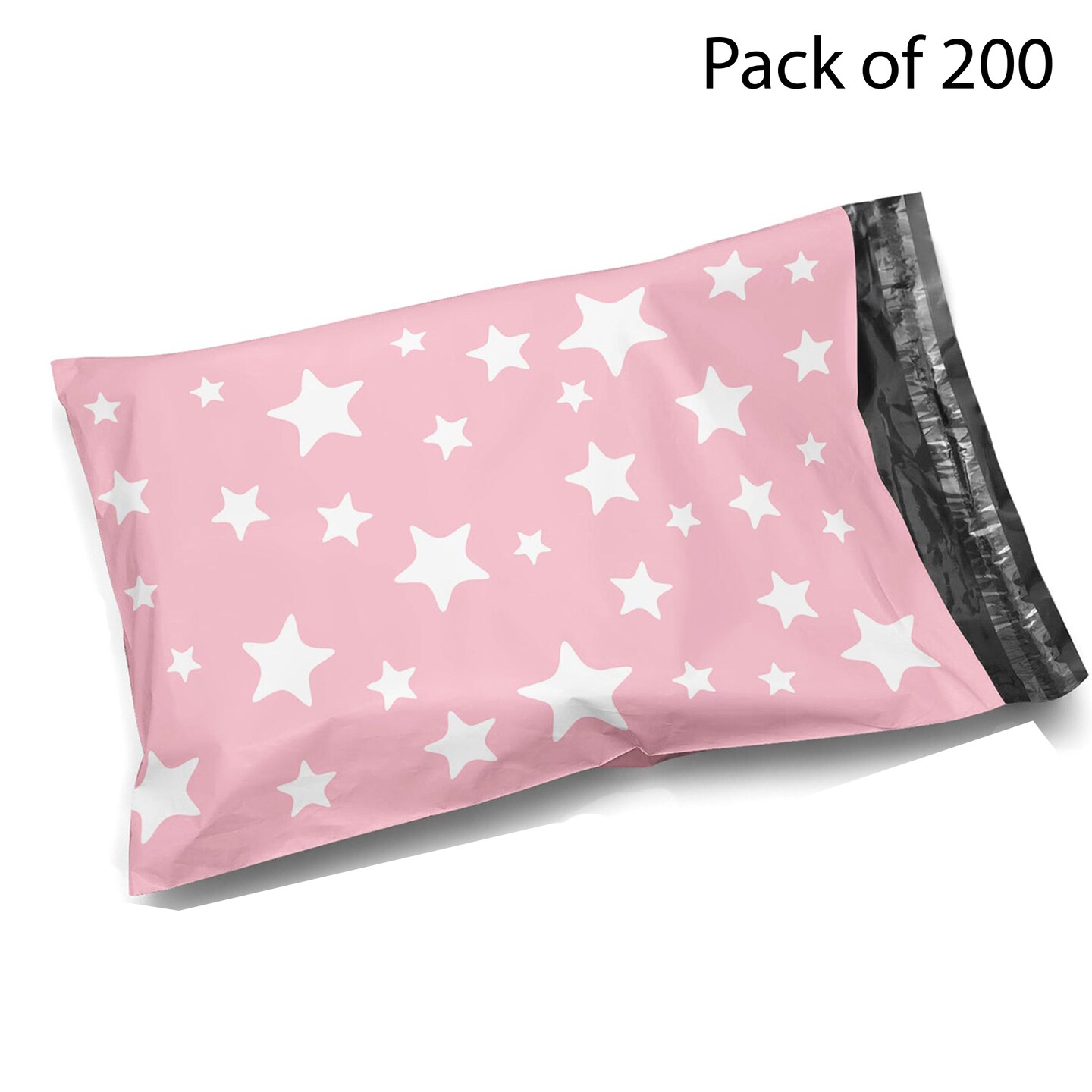 10 x 13 Glossy Light Pink and White Stars Decorative Plastic Poly Mailer Bags Waterproof Shipping Mailing Envelope 2 Mil – Permanent Adhesive Seal