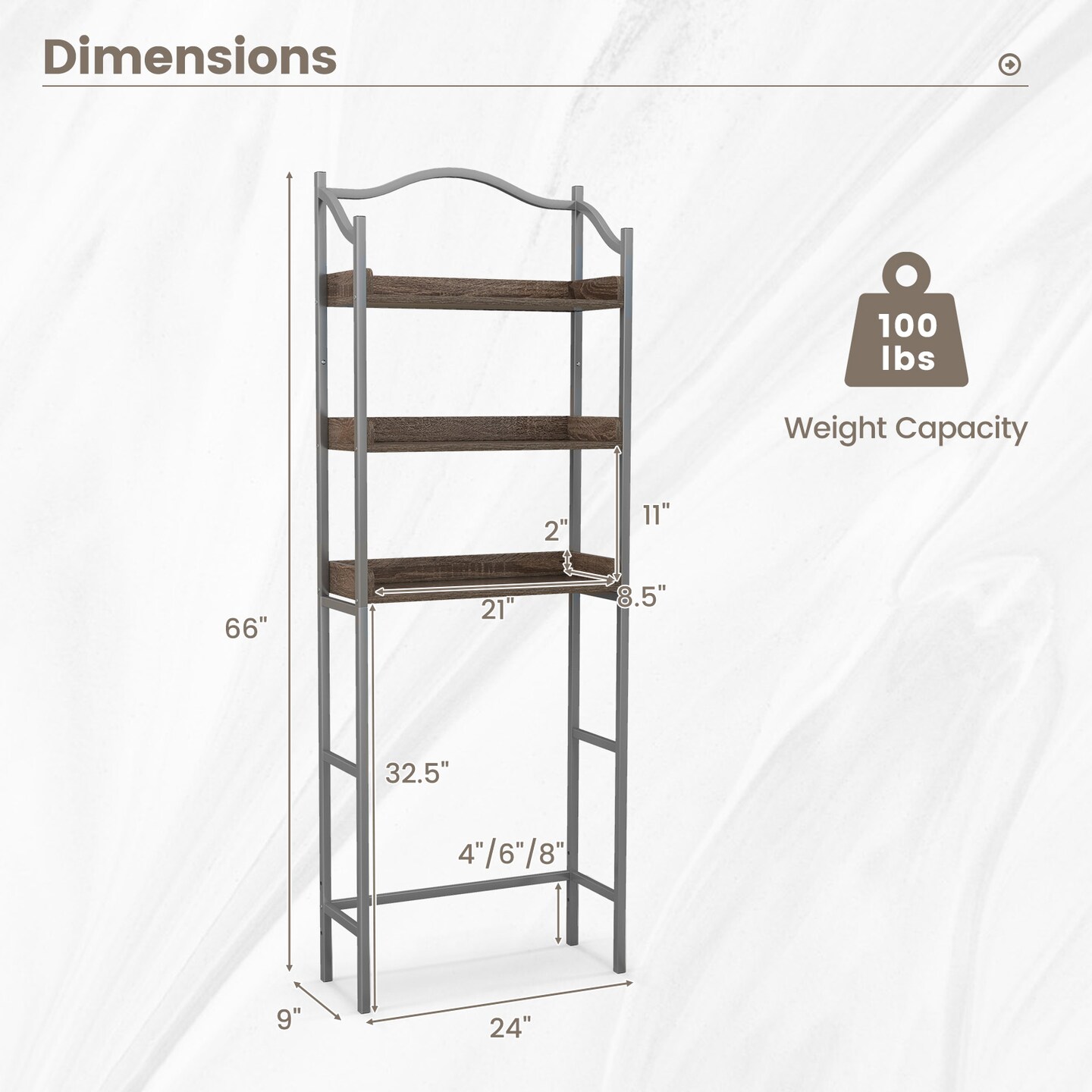3-Tier Over-The-Toilet Bathroom Spacesaver Storage Rack