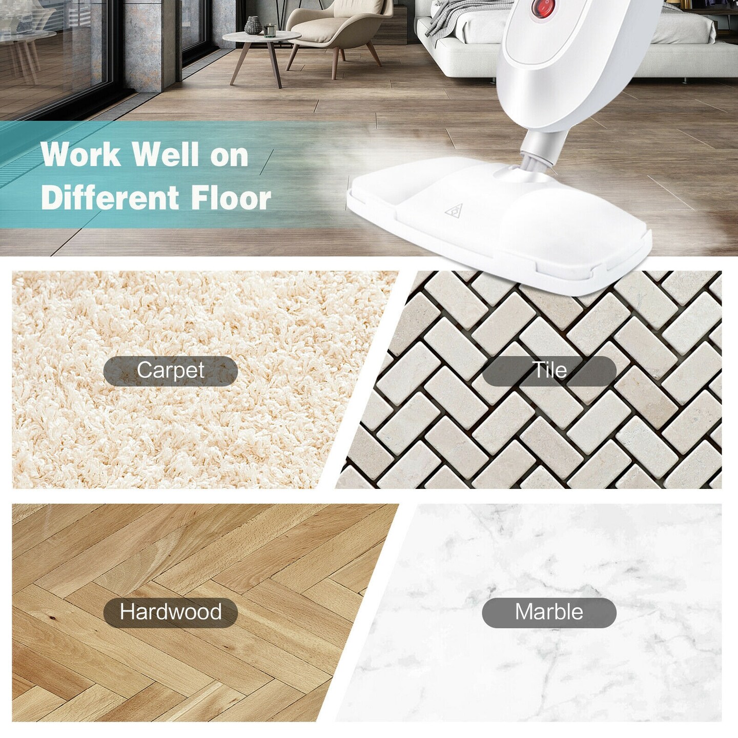 Electric Steam Mop with Water Tank for Carpet