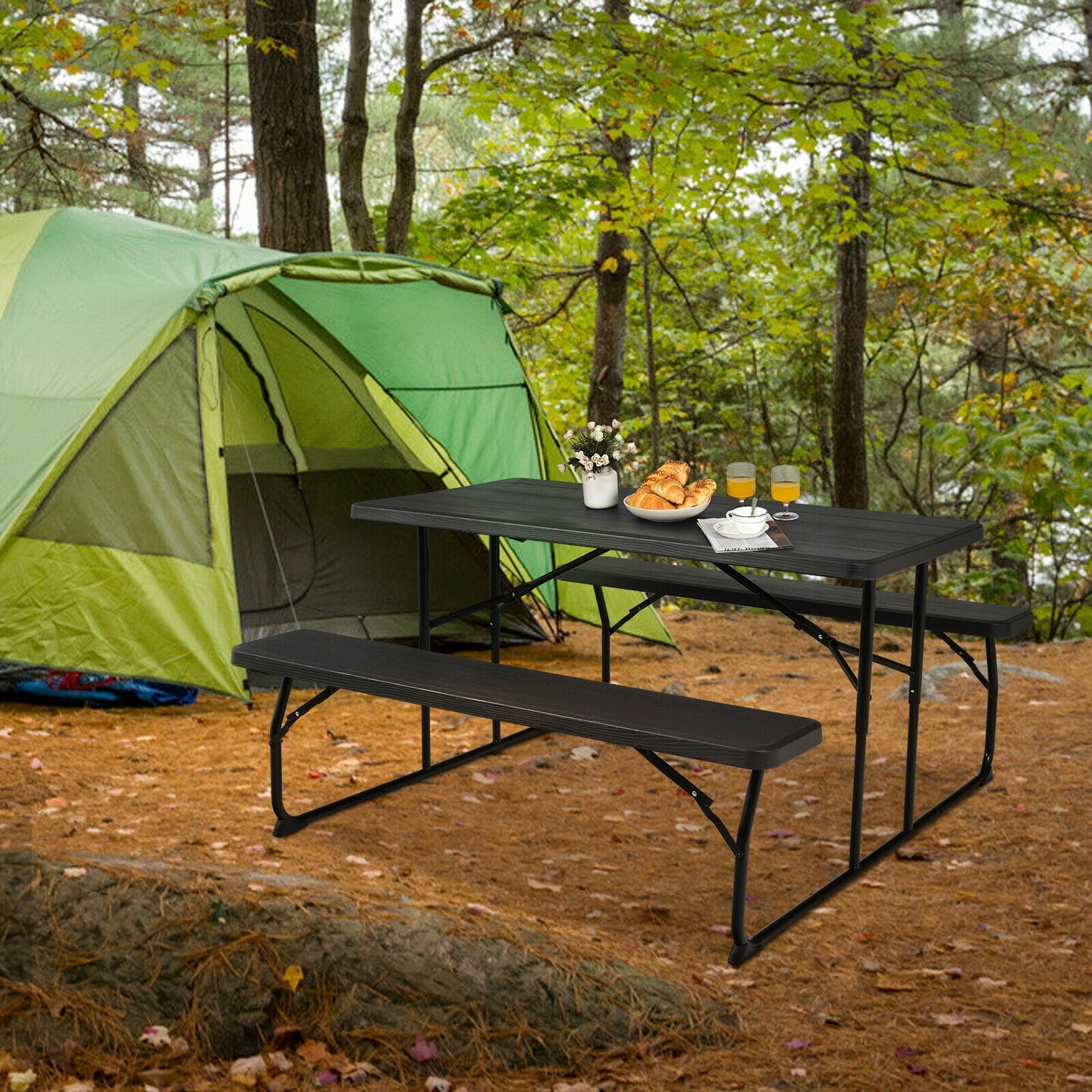 Folding camping table and bench set hotsell