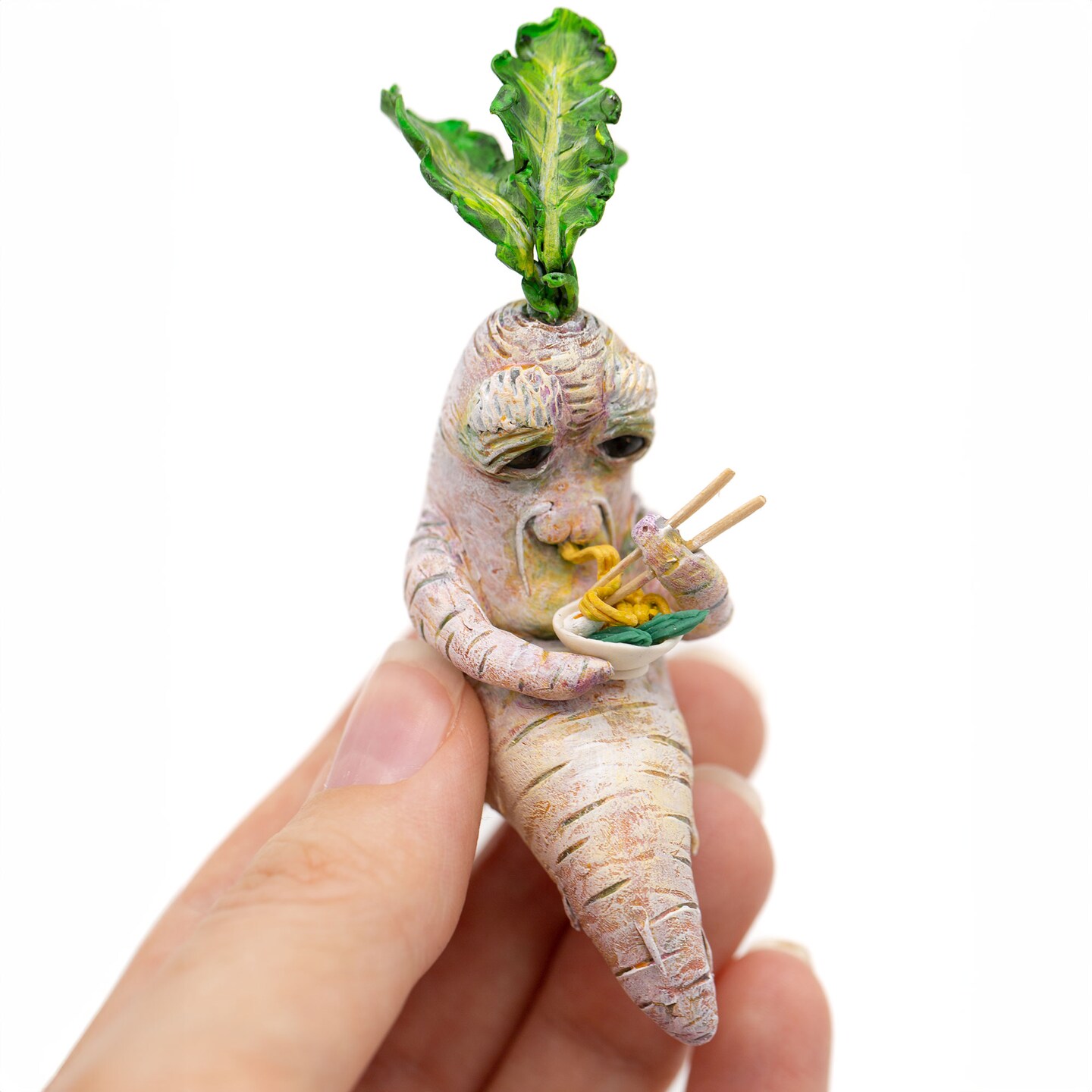 Daikon Grandpa Daikon Radish Desk Buddy, unique polymer clay figurine