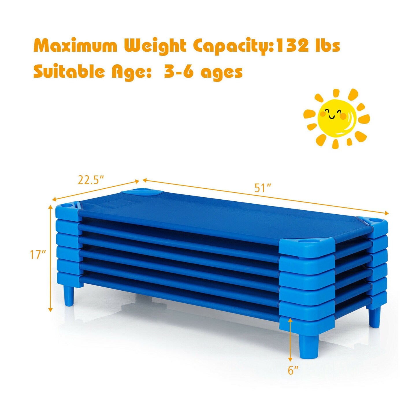 Stack-able Nap Cot for Kids with Steel Frame Oxford Fabric Raised Design and Easy Cleaning