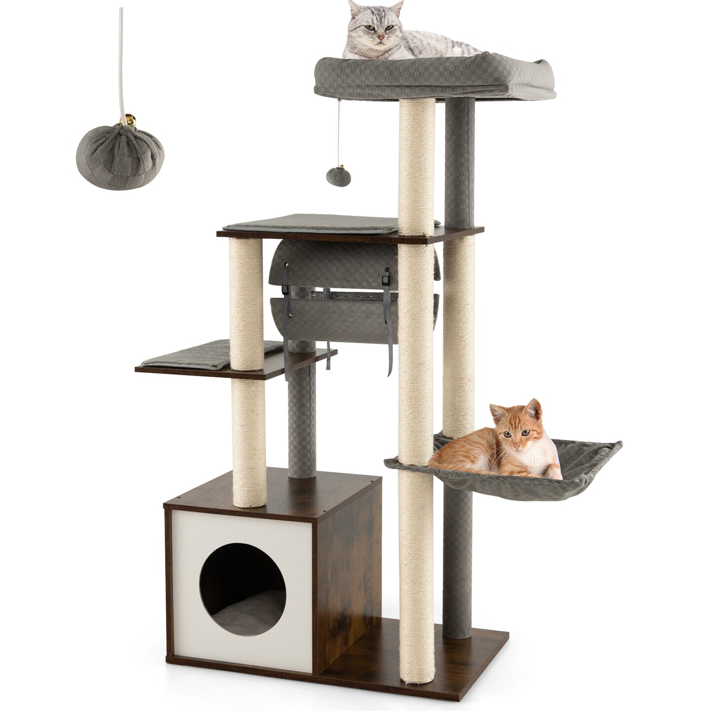 53 Inch Cat Tree with Condo and Swing Tunnel