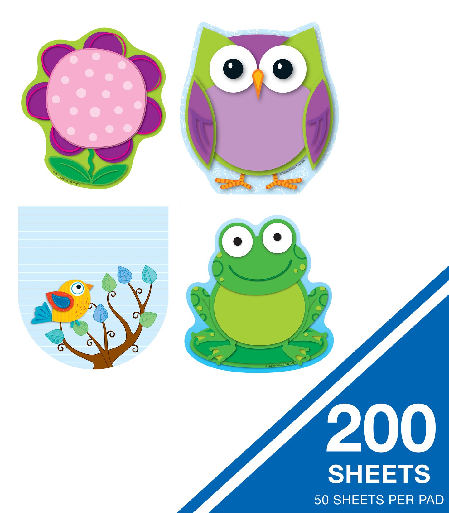 Carson Dellosa Notepad 4-Pack, Flower, Owl, Frog, and Bird Note Pad for Teacher or Student Desk, To Do List, Checklist, Notes, Cute Stationary for Spring Classroom and Office Supplies