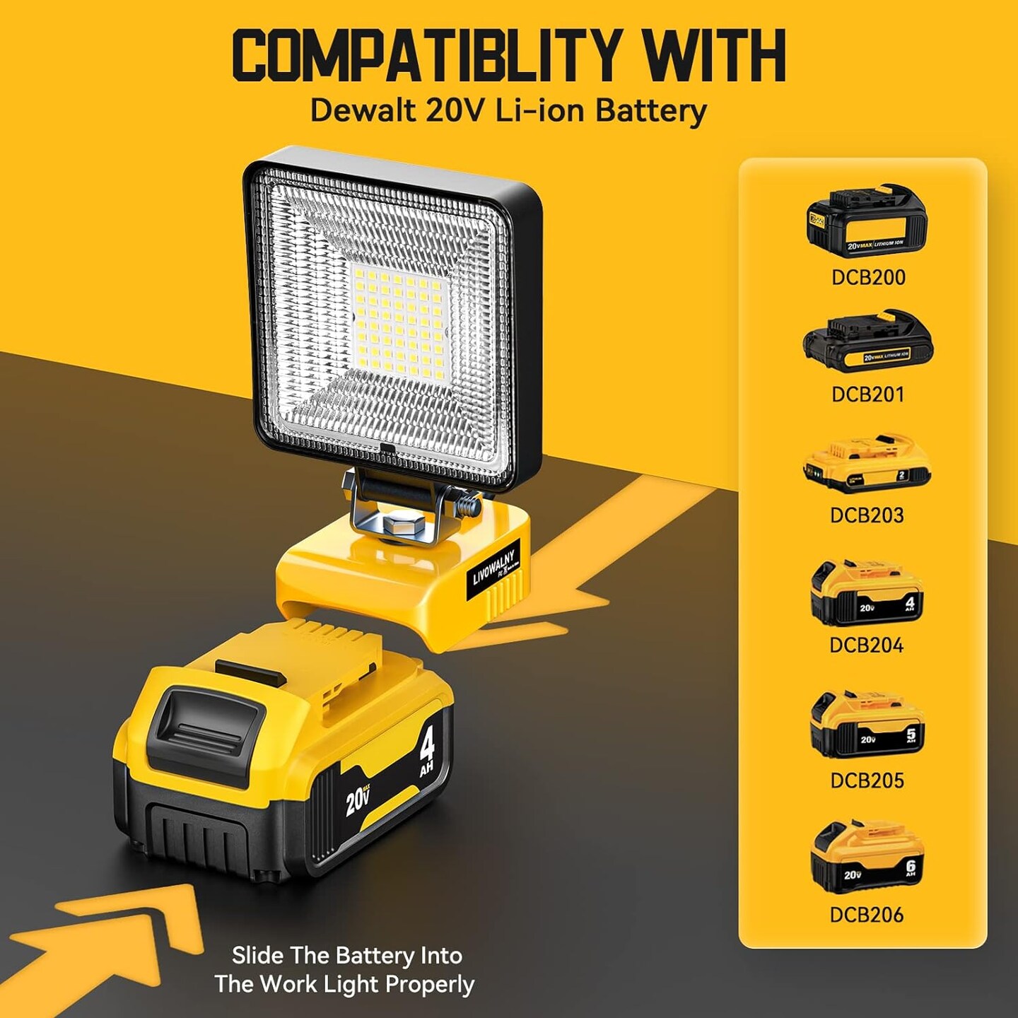LIVOWALNY 20v Max Led Work Light (BATTERY NOT INCLUDED!)