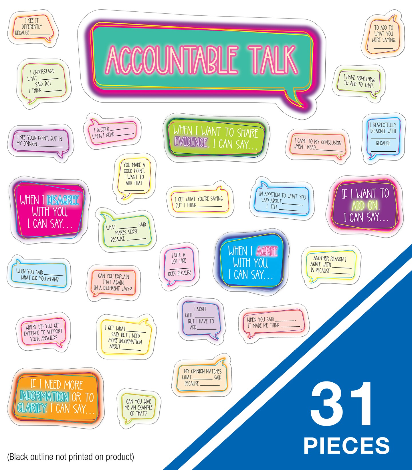 Carson Dellosa Accountable Talk Bulletin Board Set&#x2014;Sentence Stem Speech Bubbles and Category Topic Signs for Group Discussions and Social-Emotional Learning, Homeschool or Classroom D&#xE9;cor (31 pc)