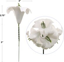 White Artificial Easter Lily Picks - 200 Floral Stems, Elegant Decor - Perfect for Bouquets, Arrangements - Ideal for Spring &#x26; Easter Displays, Floral Home by Artificial Flowers