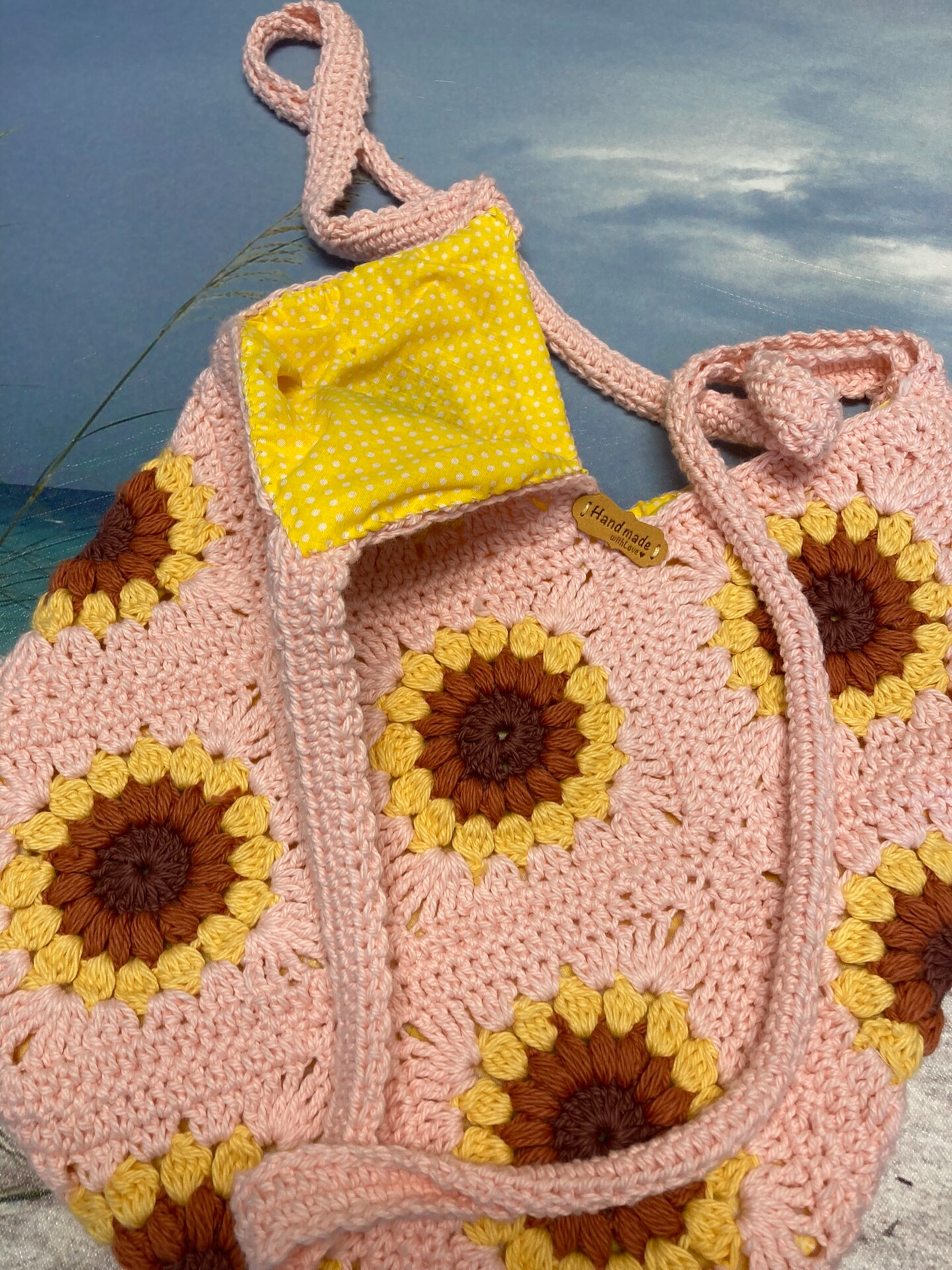 Crocheted hot Pink Sunflower Tote