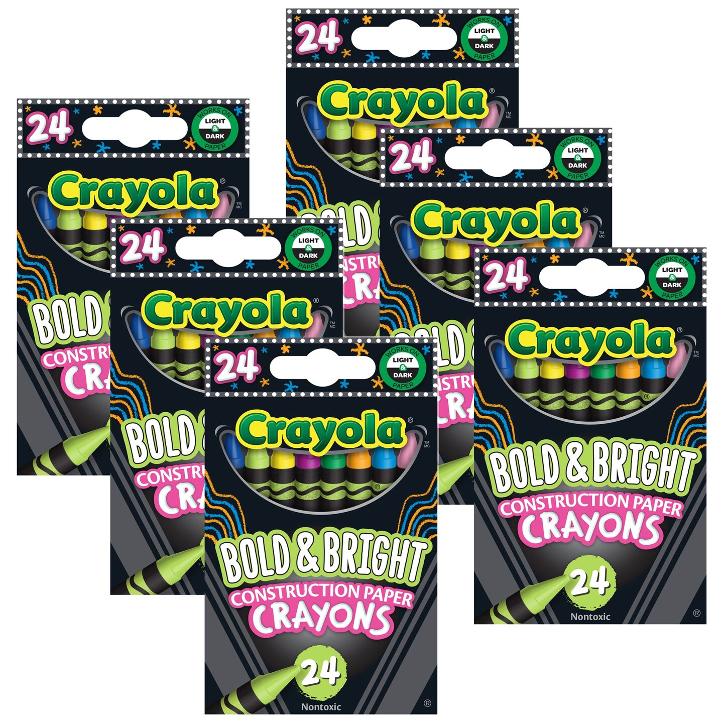 Bold &#x26; Bright Construction Paper Crayons, 24 Per Pack, 6 Packs