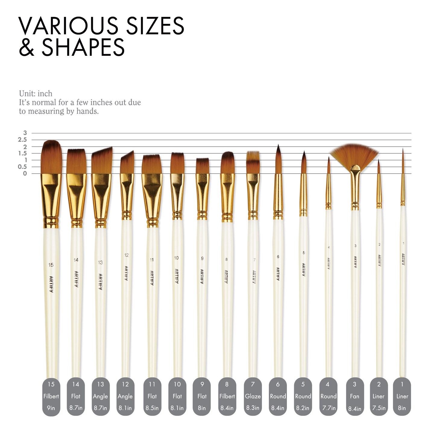 ARTIFY 15 Pieces Paint Brush Set, Intermediate Series, Includes Pop-Up Carrying Case with Palette Knife and 2 Sponges, for Acrylic, Oil, Watercolor and Gouache Painting - Pearl White
