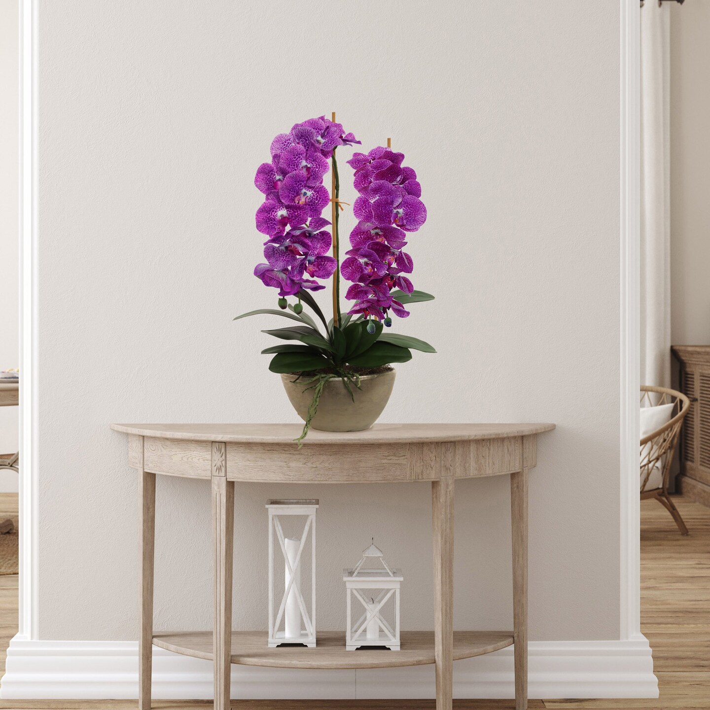 Set of 2: Purple &#x26; White Silk Phalaenopsis Orchid Stems by Floral Home&#xAE;