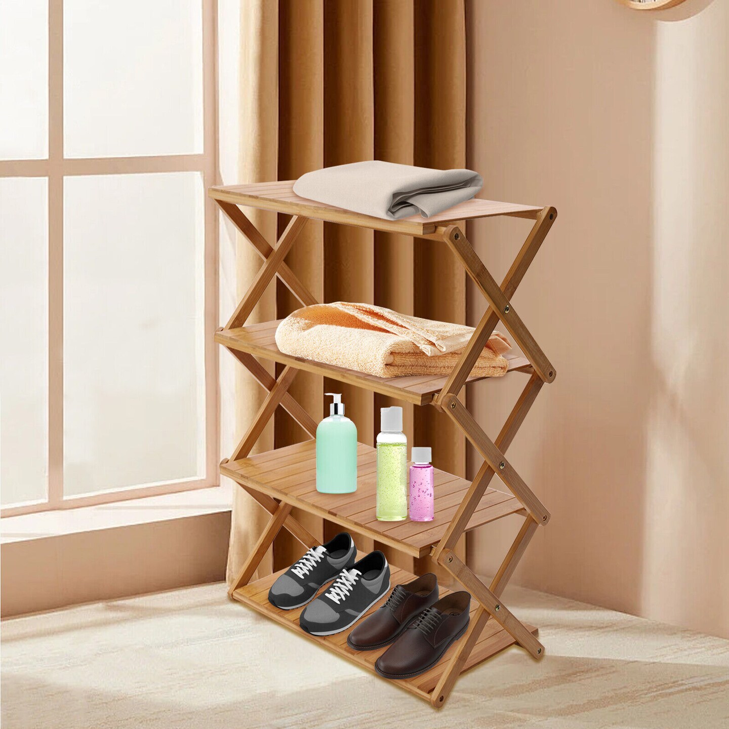 Kitcheniva Folding Bamboo Shoe Rack Storage
