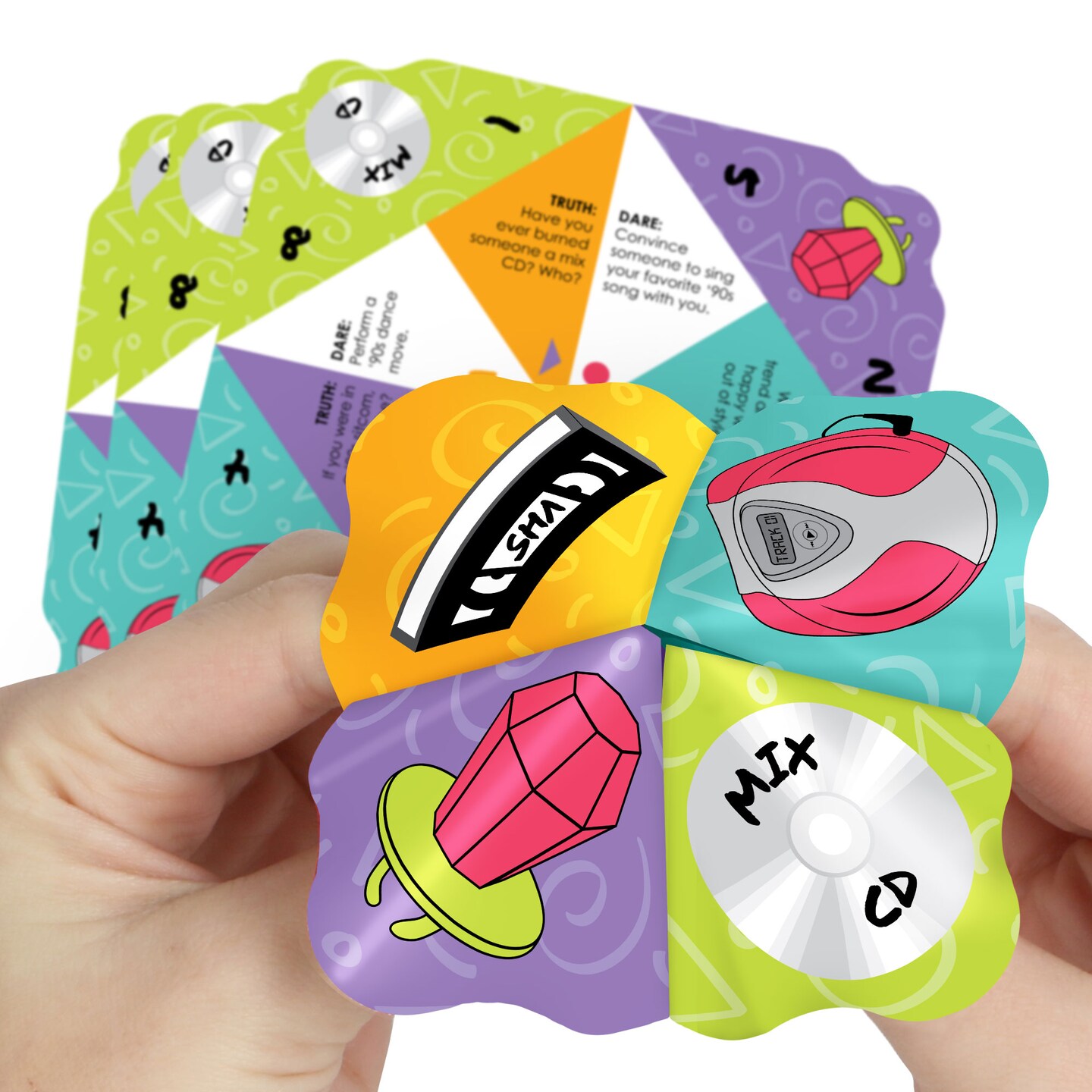Big Dot of Happiness 90&#x27;s Throwback - 1990s Party Cootie Catcher Game - Truth or Dare Fortune Tellers - Set of 12