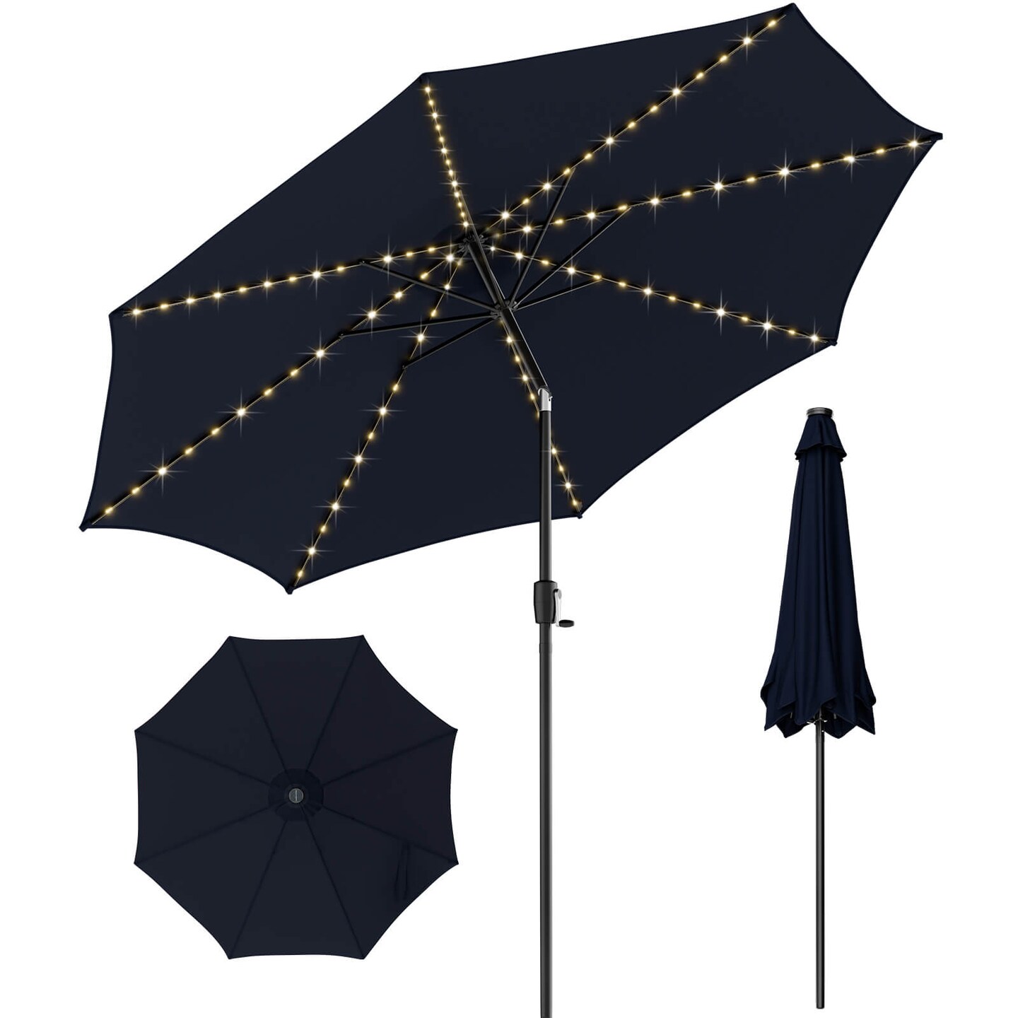 Patio Umbrella with 112 Solar Lights and Crank Handle