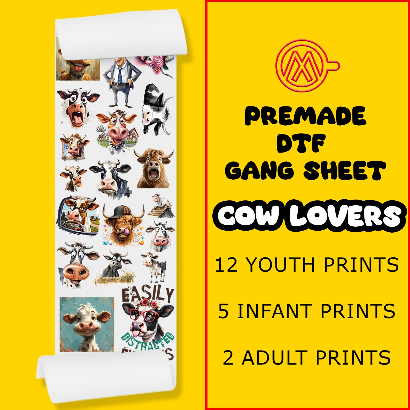Cow Lovers DTF Transfer Gang Sheets - 22x60 - Direct-to-Film