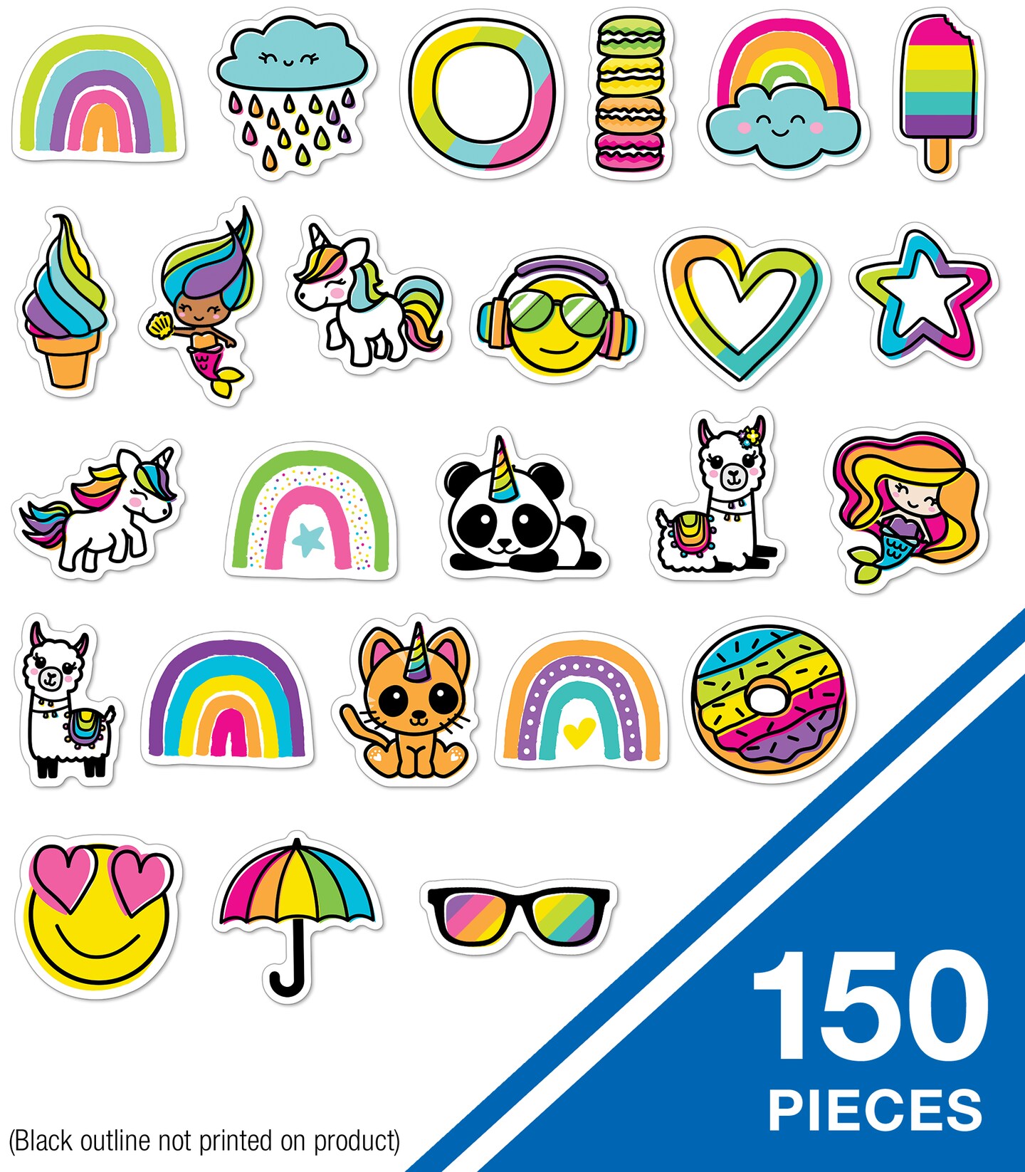 Carson Dellosa 150-Piece Rainbow Decorations, Emoji, Mermaid, Unicorn, Heart, Summer Sunglasses and Star Decor for Bulletin Board, Party and Classroom Must Haves