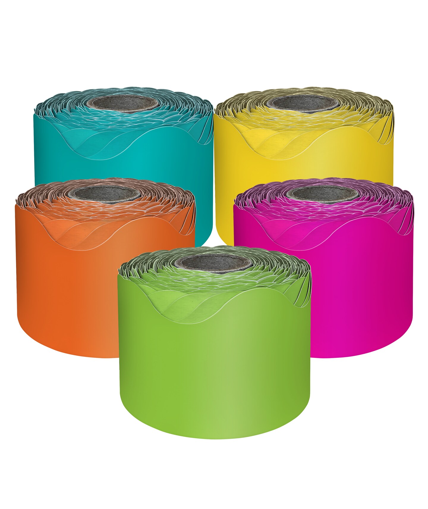Carson Dellosa 5 Rolls of 325 Ft Scalloped Bulletin Board Borders, Orange, Yellow, Lime Green, Hot Pink, Teal Classroom Borders for Bulletin Board & Classroom Décor, 65 Ft Per Bulletin Board Trim Roll