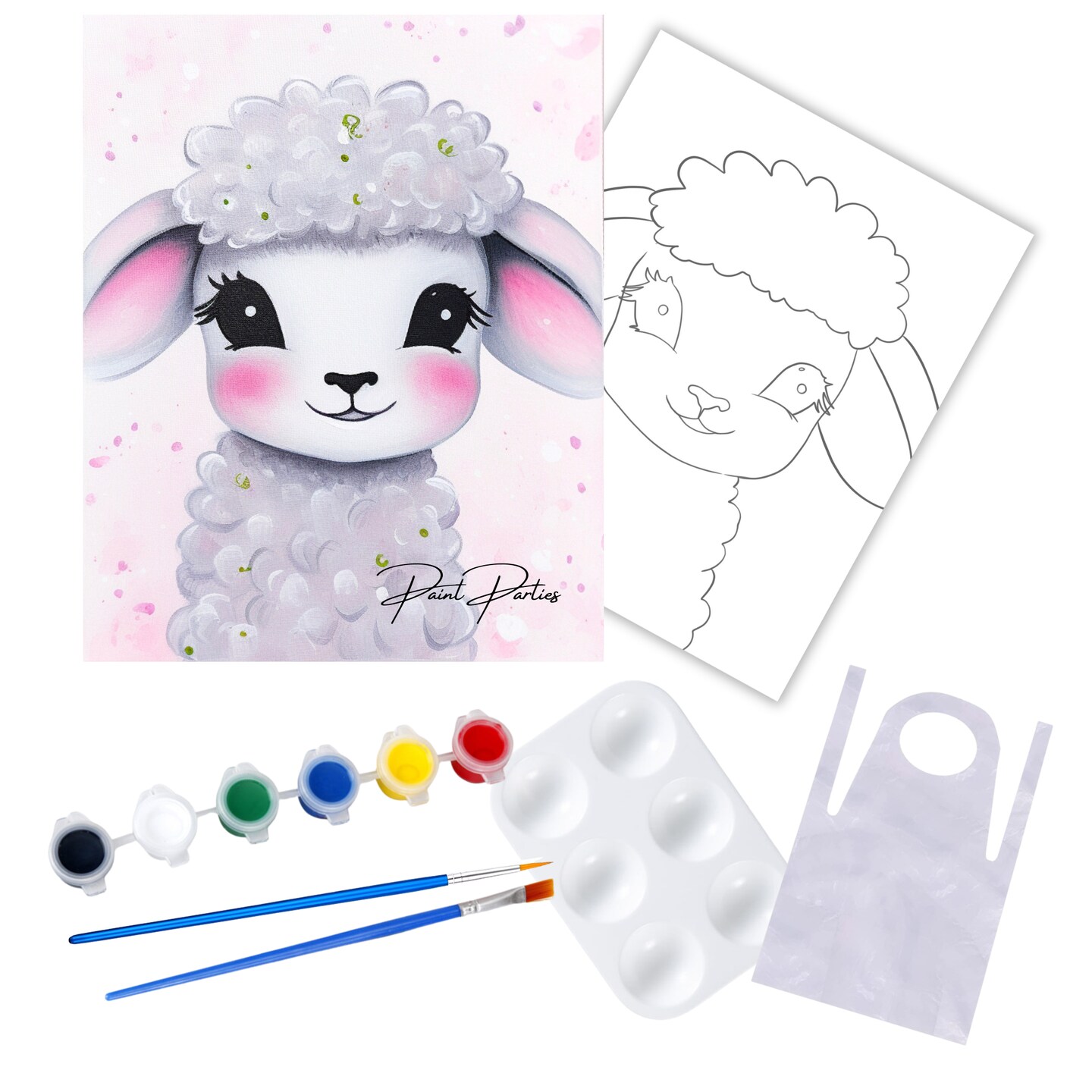 "Little Lamb" DIY Canvas Art Kit, Adult Beginner, Acrylic Paint Size 11x14 inch